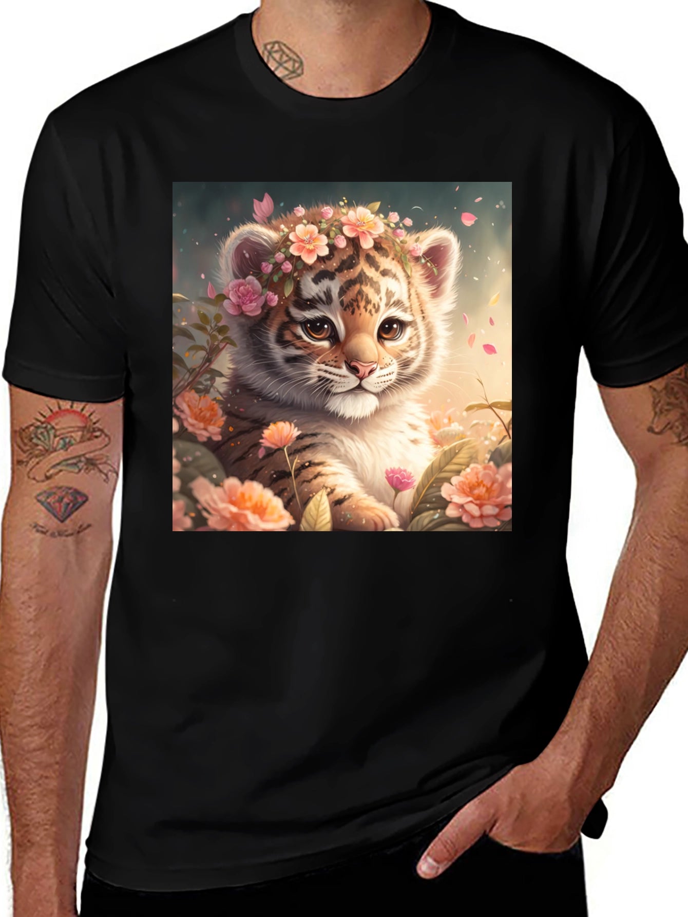 Cute Tiger Cub Floral T-Shirt