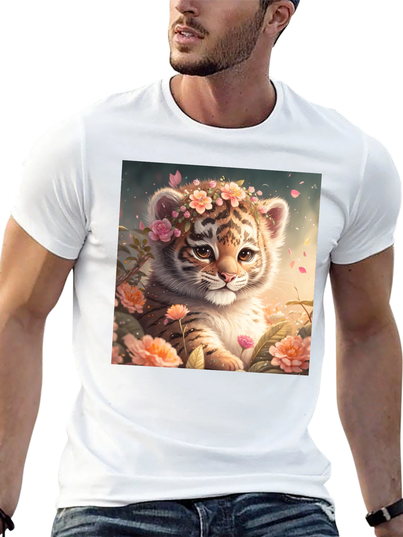 Cute Tiger Cub Floral T-Shirt