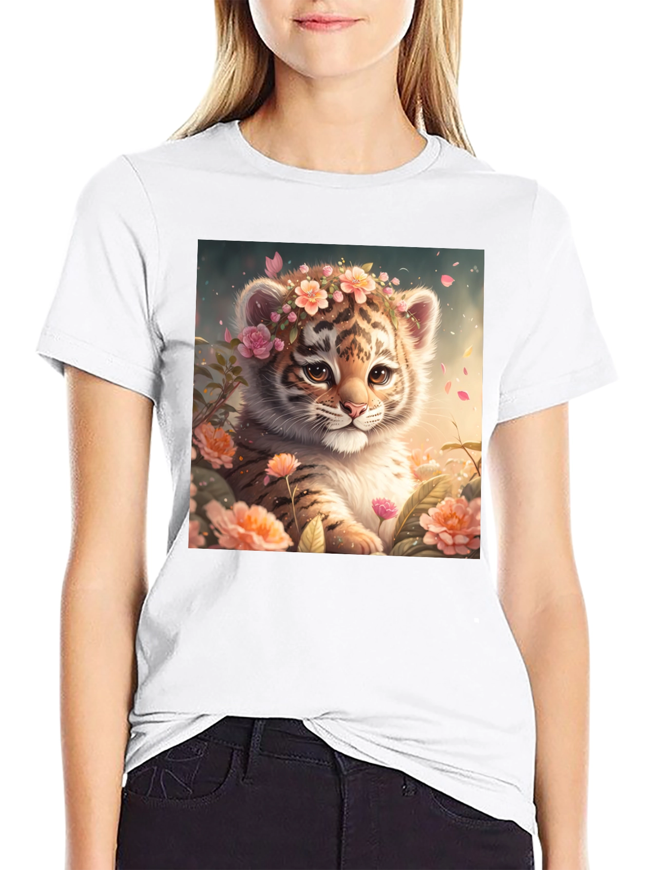 Cute Tiger Cub Floral T-Shirt
