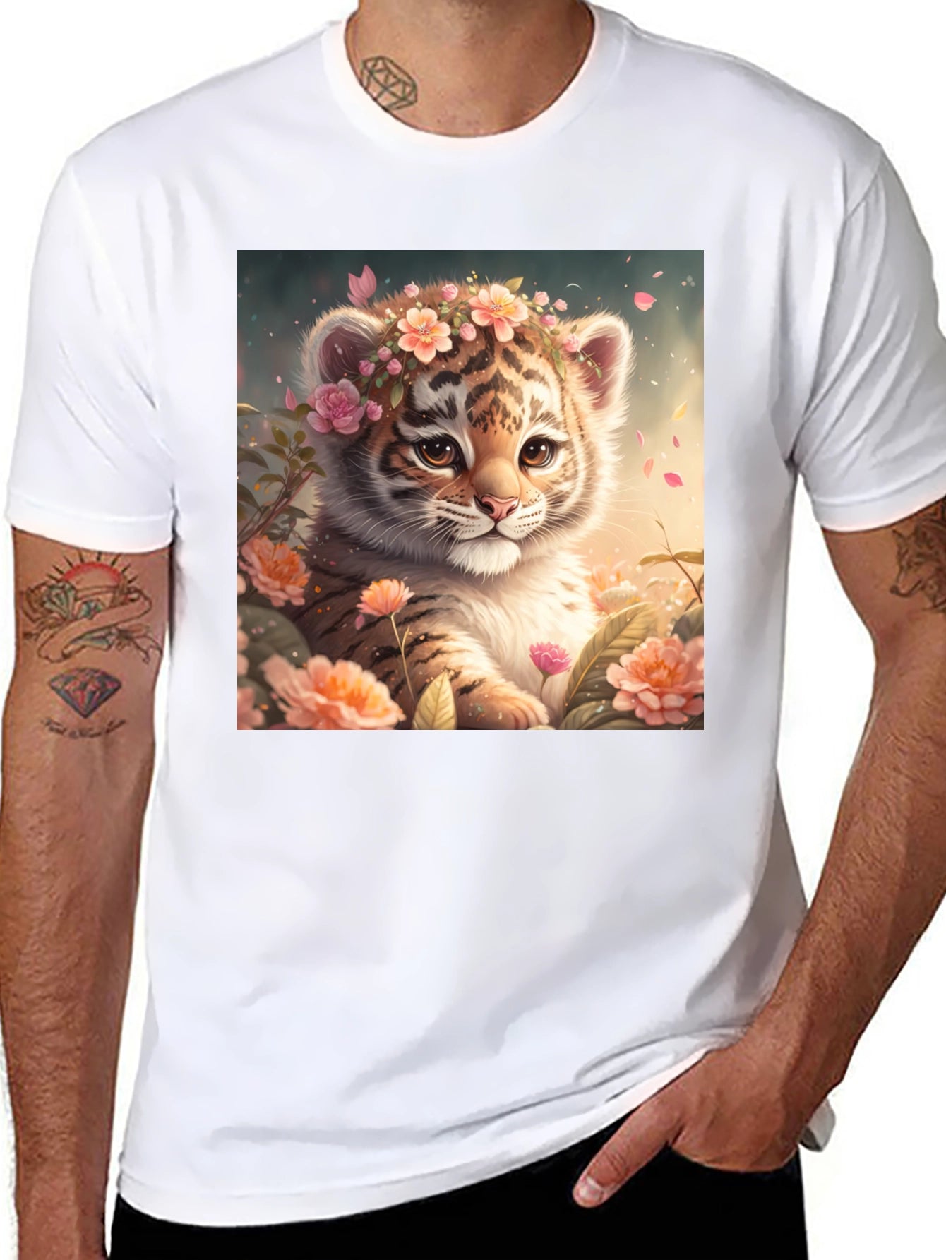 Cute Tiger Cub Floral T-Shirt