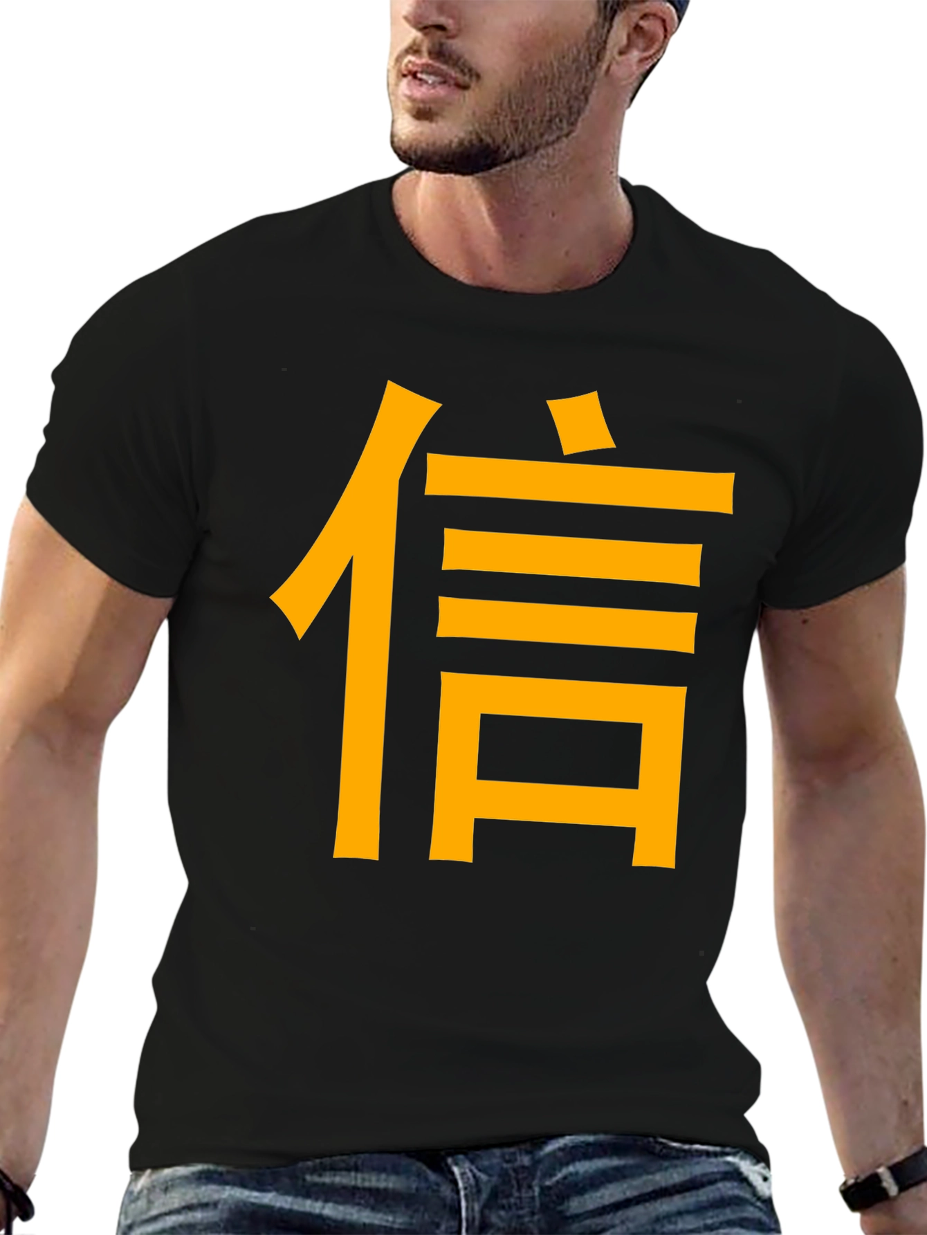 Black T-Shirt with Gold Asian Symbol Design