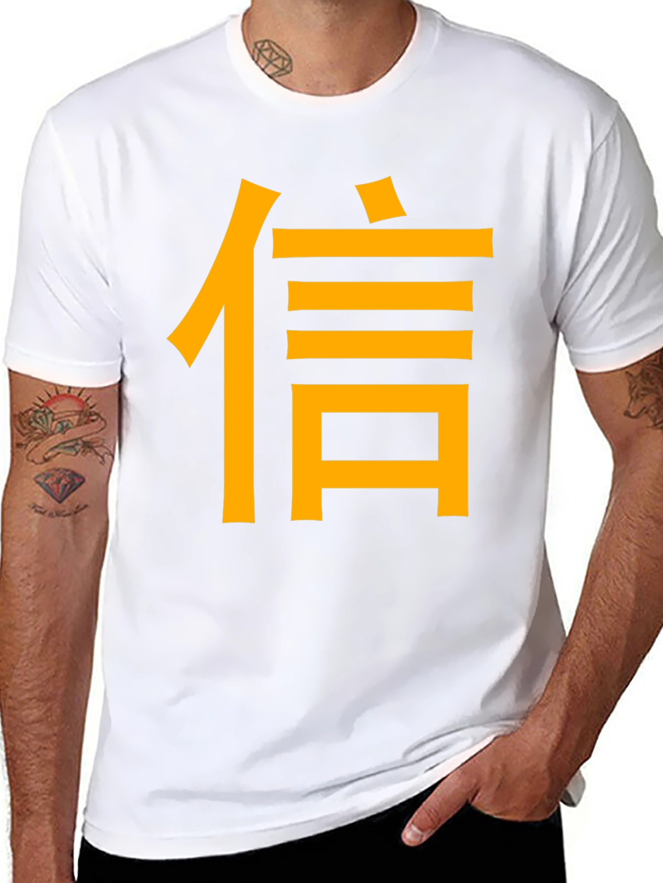 Black T-Shirt with Gold Asian Symbol Design