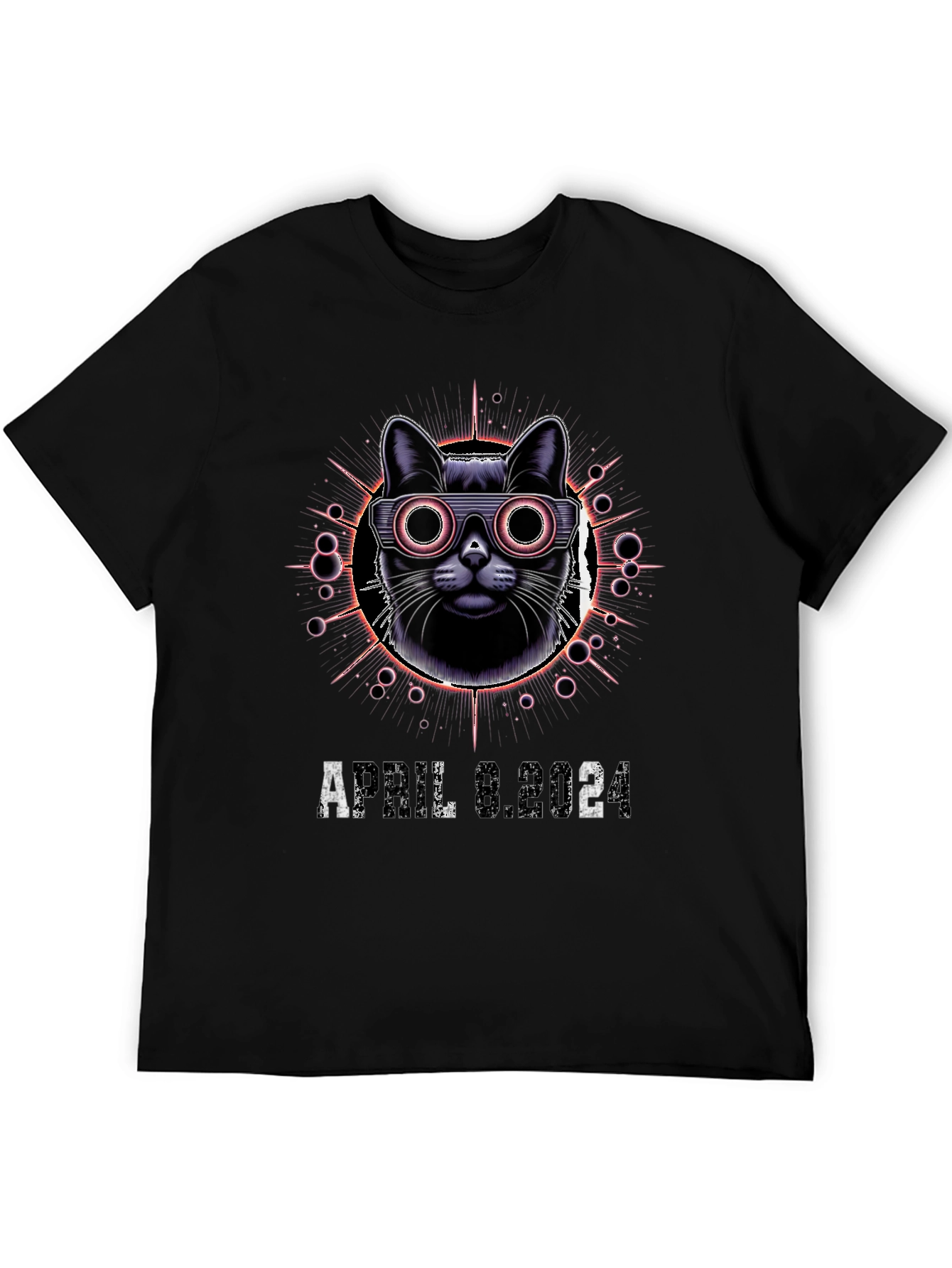 Retro Cat April 8 2024 Black T-Shirt