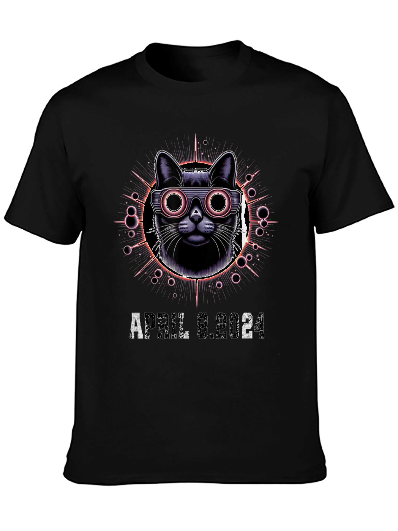 Retro Cat April 8 2024 Black T-Shirt