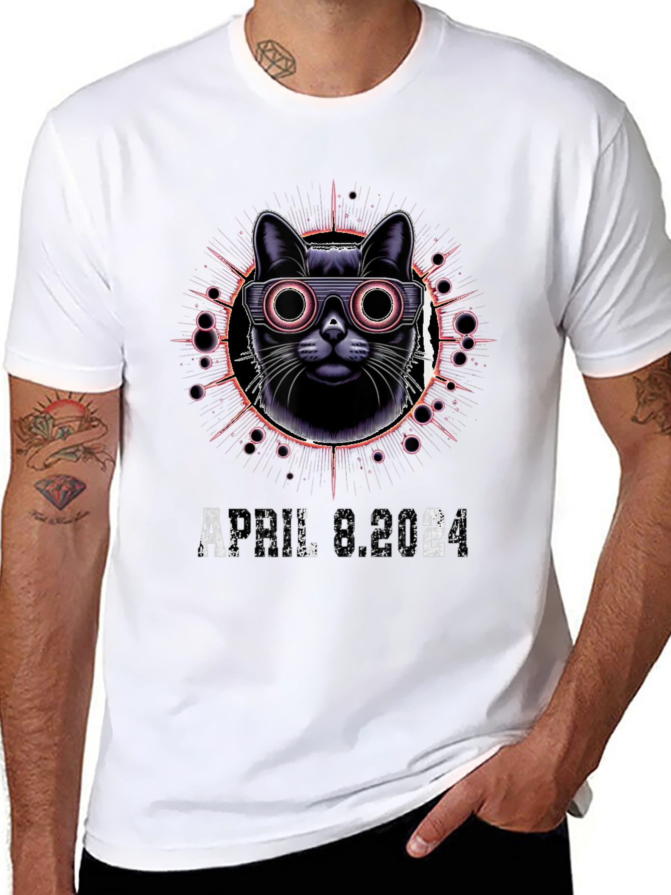 Retro Cat April 8 2024 Black T-Shirt