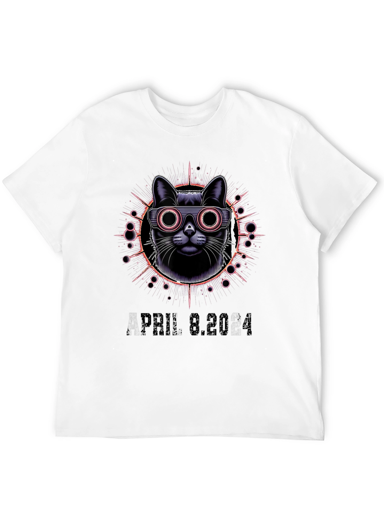 Retro Cat April 8 2024 Black T-Shirt