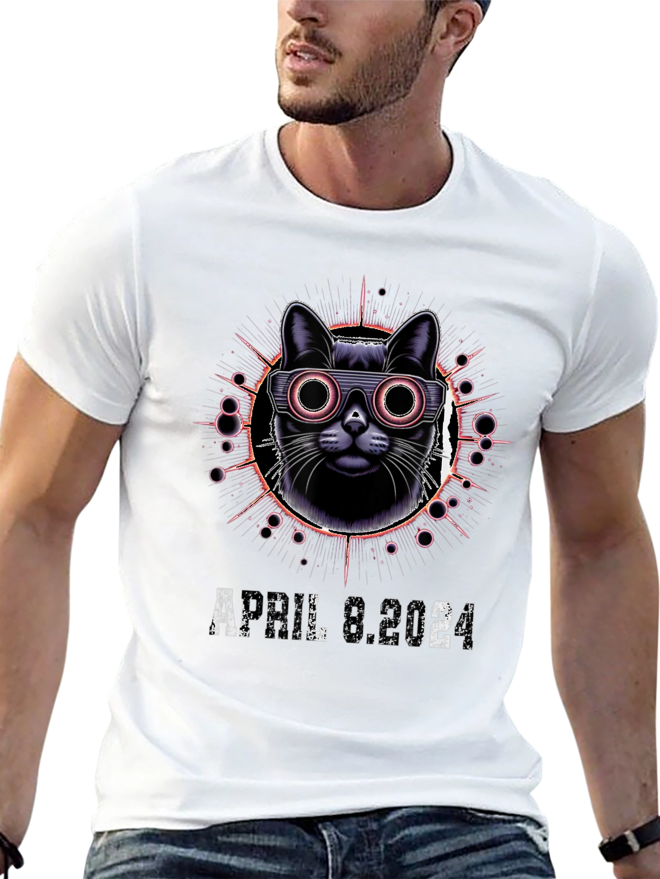Retro Cat April 8 2024 Black T-Shirt