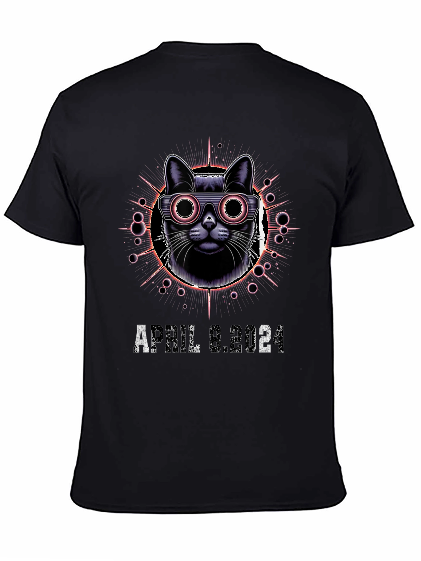 Retro Cat April 8 2024 Black T-Shirt