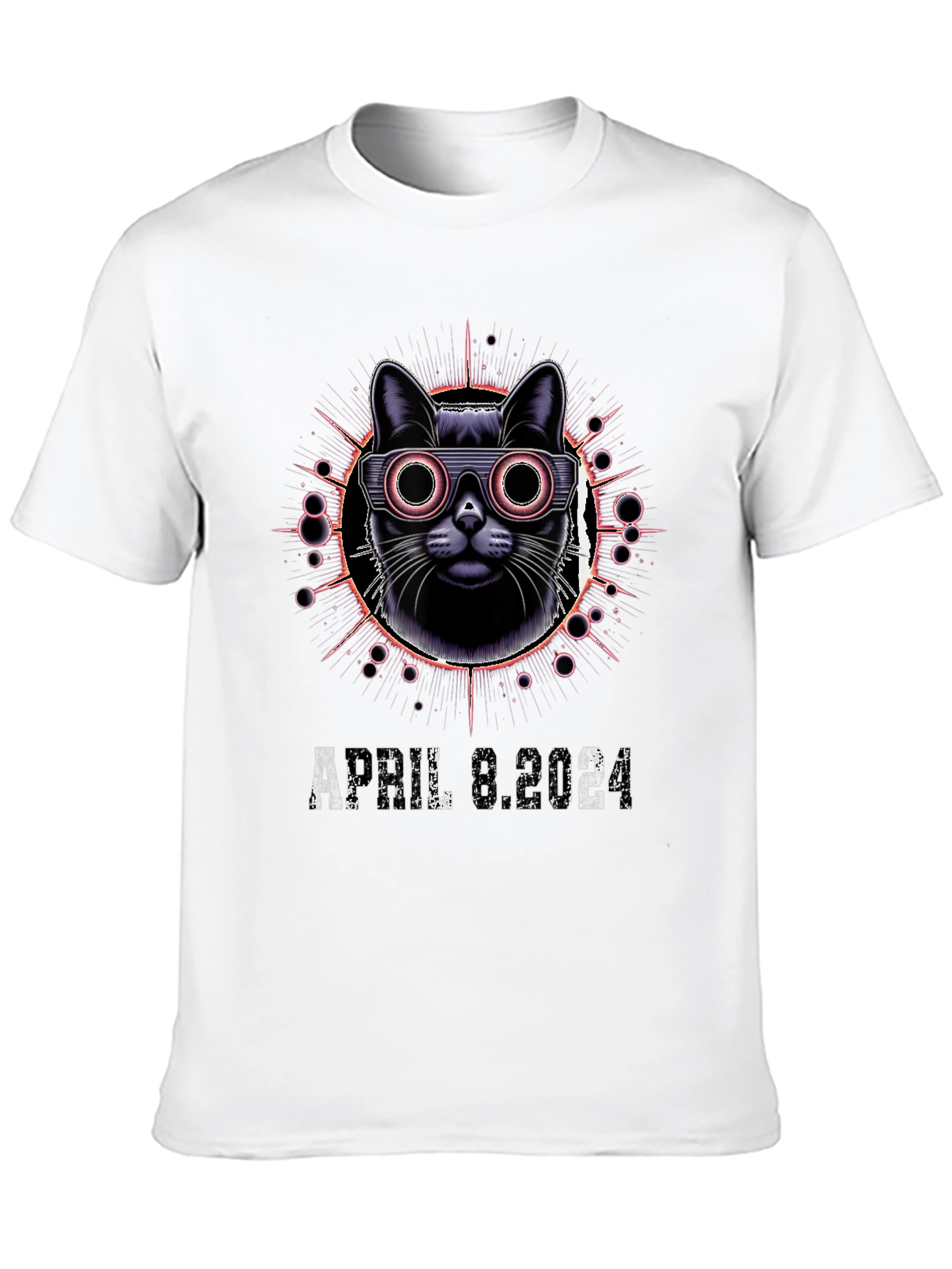 Retro Cat April 8 2024 Black T-Shirt