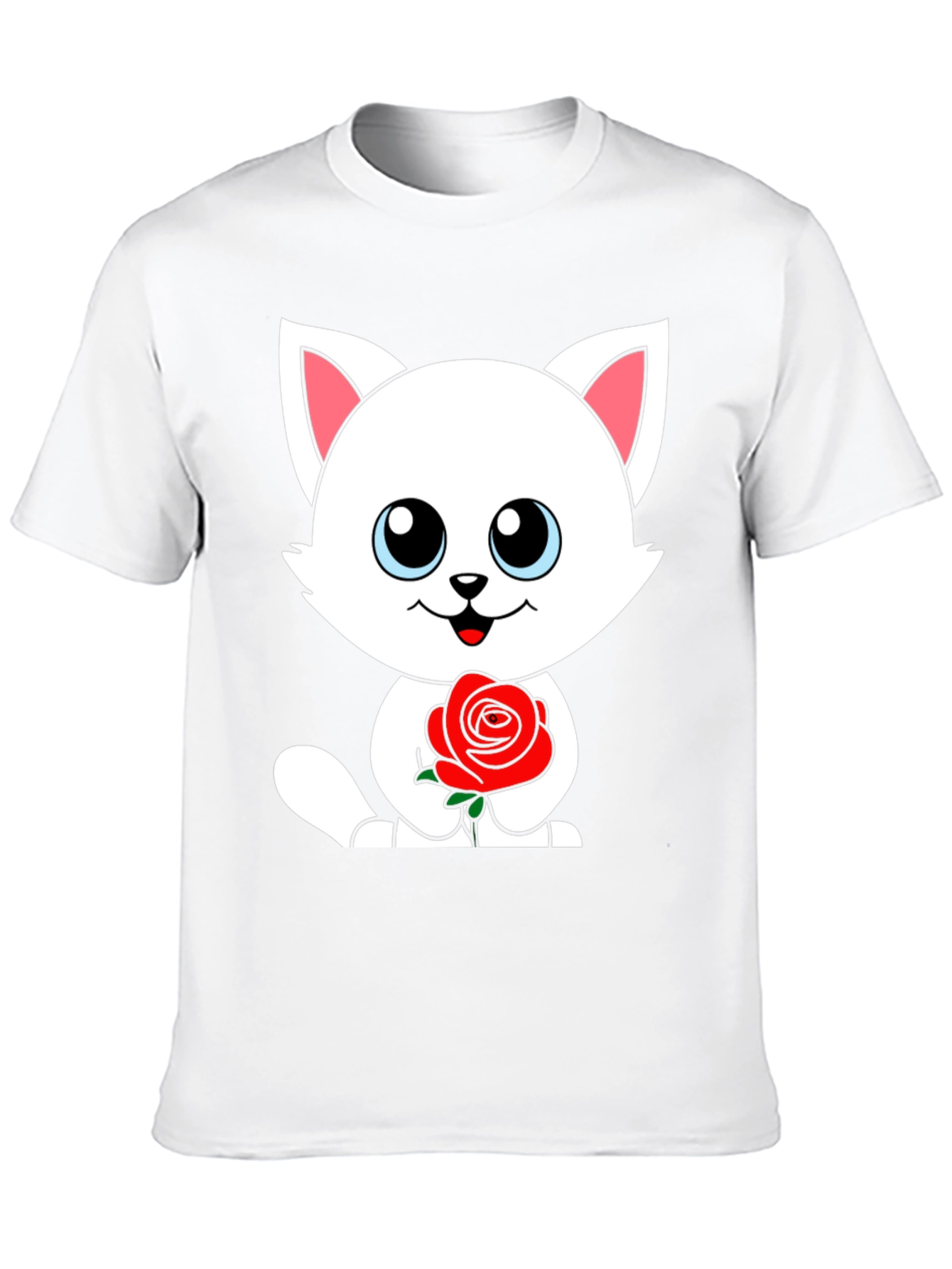 Cute Cat Rose Graphic Black T-Shirt