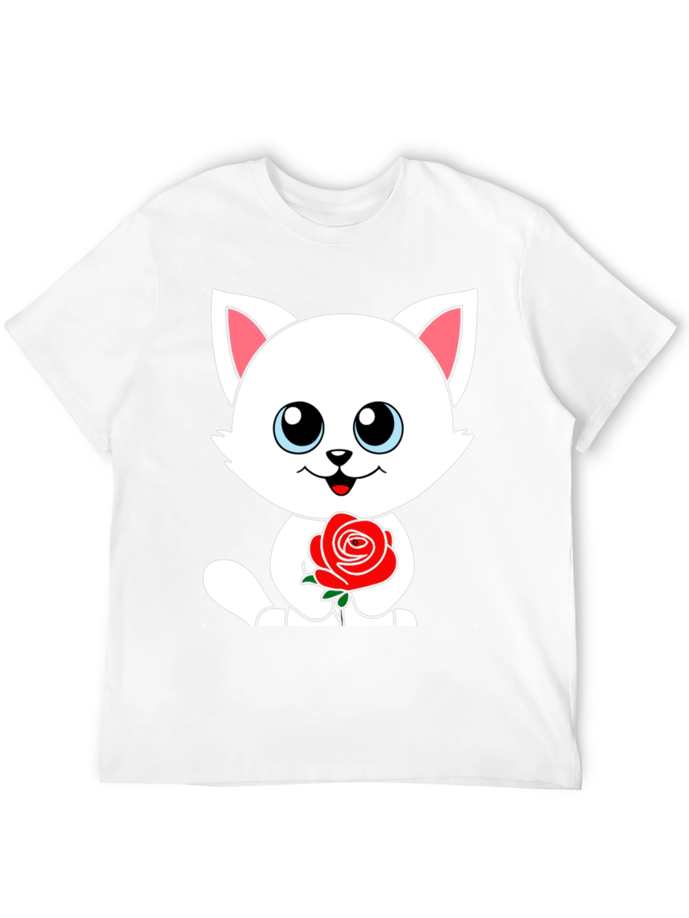 Cute Cat Rose Graphic Black T-Shirt