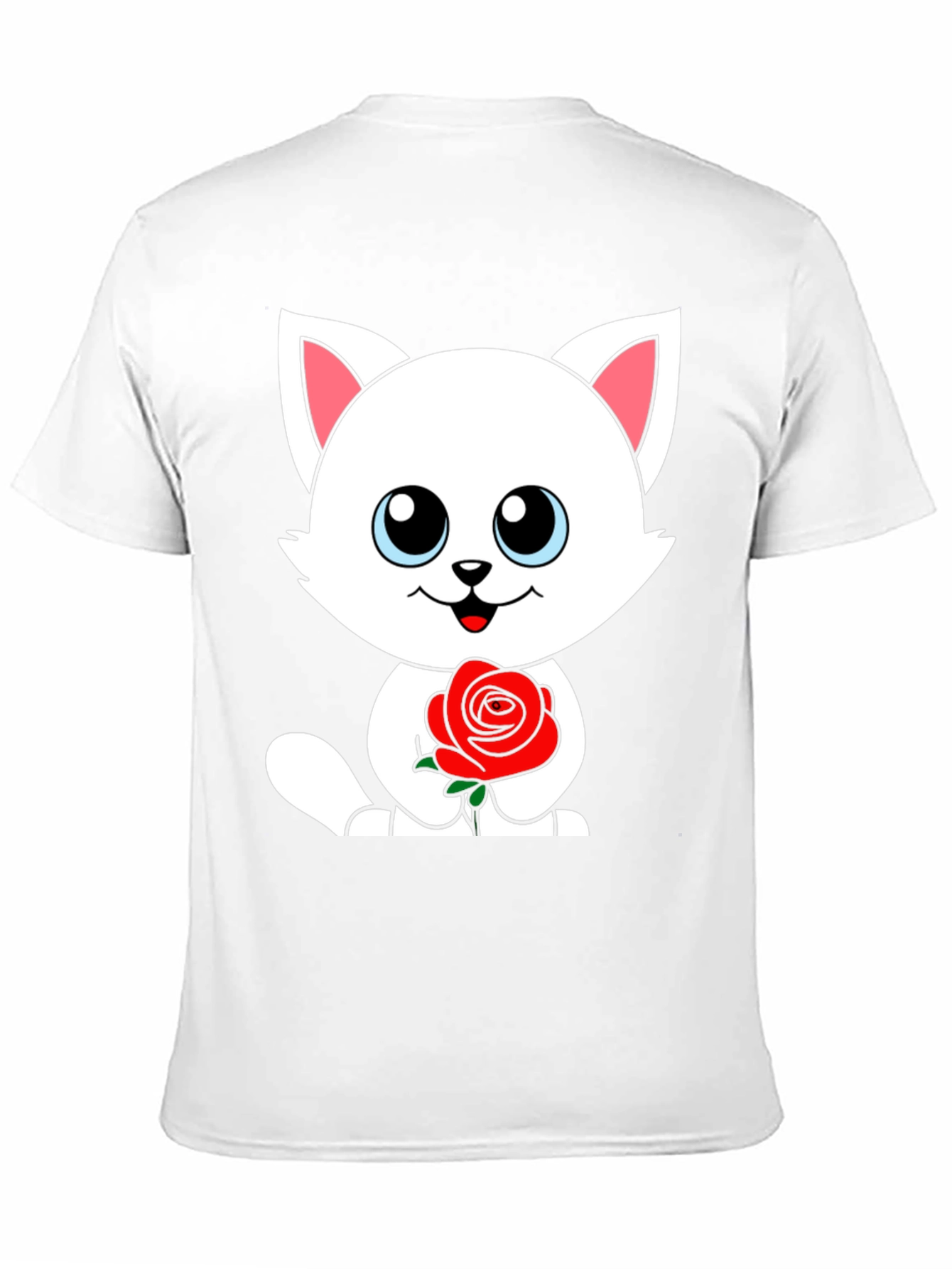 Cute Cat Rose Graphic Black T-Shirt