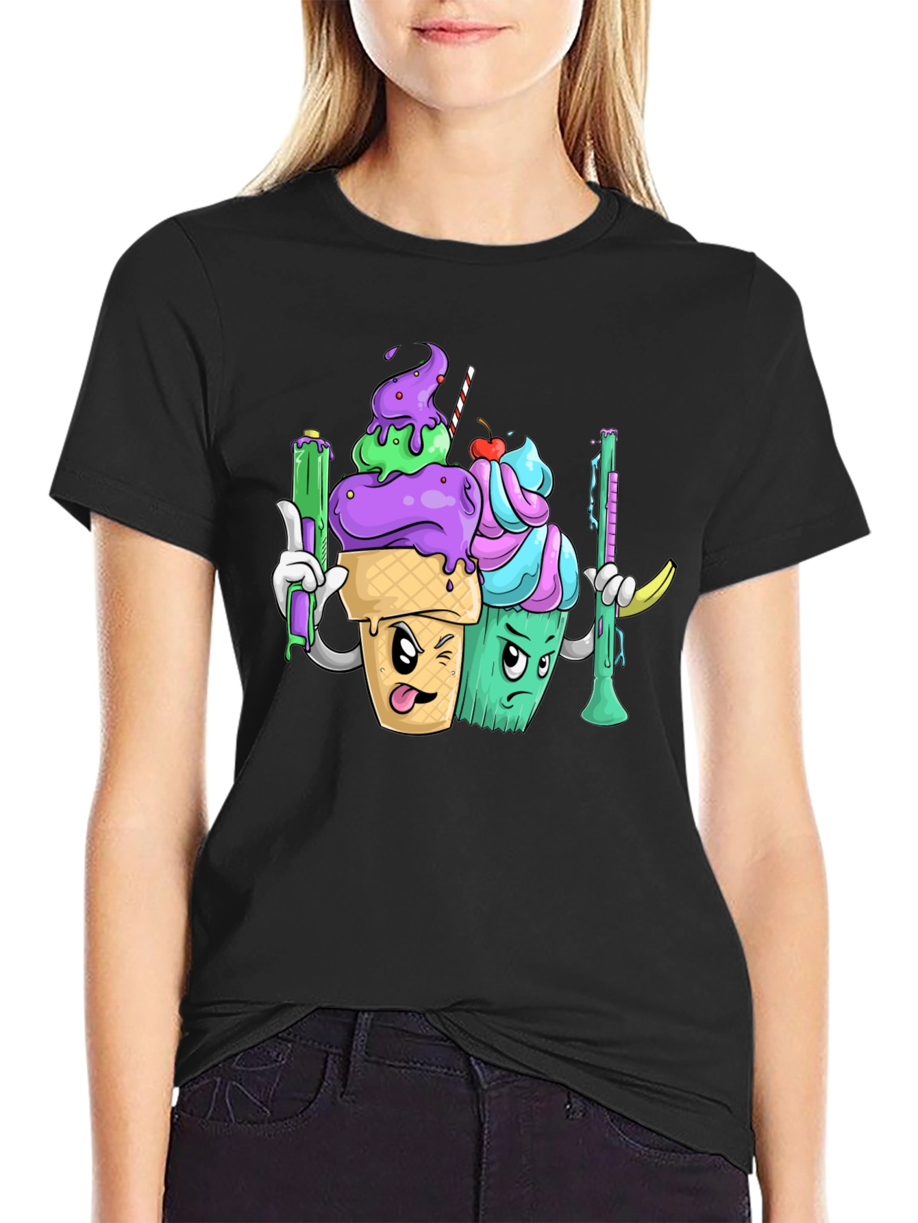 Cartoon Ice Cream Cone Graphic T-Shirt