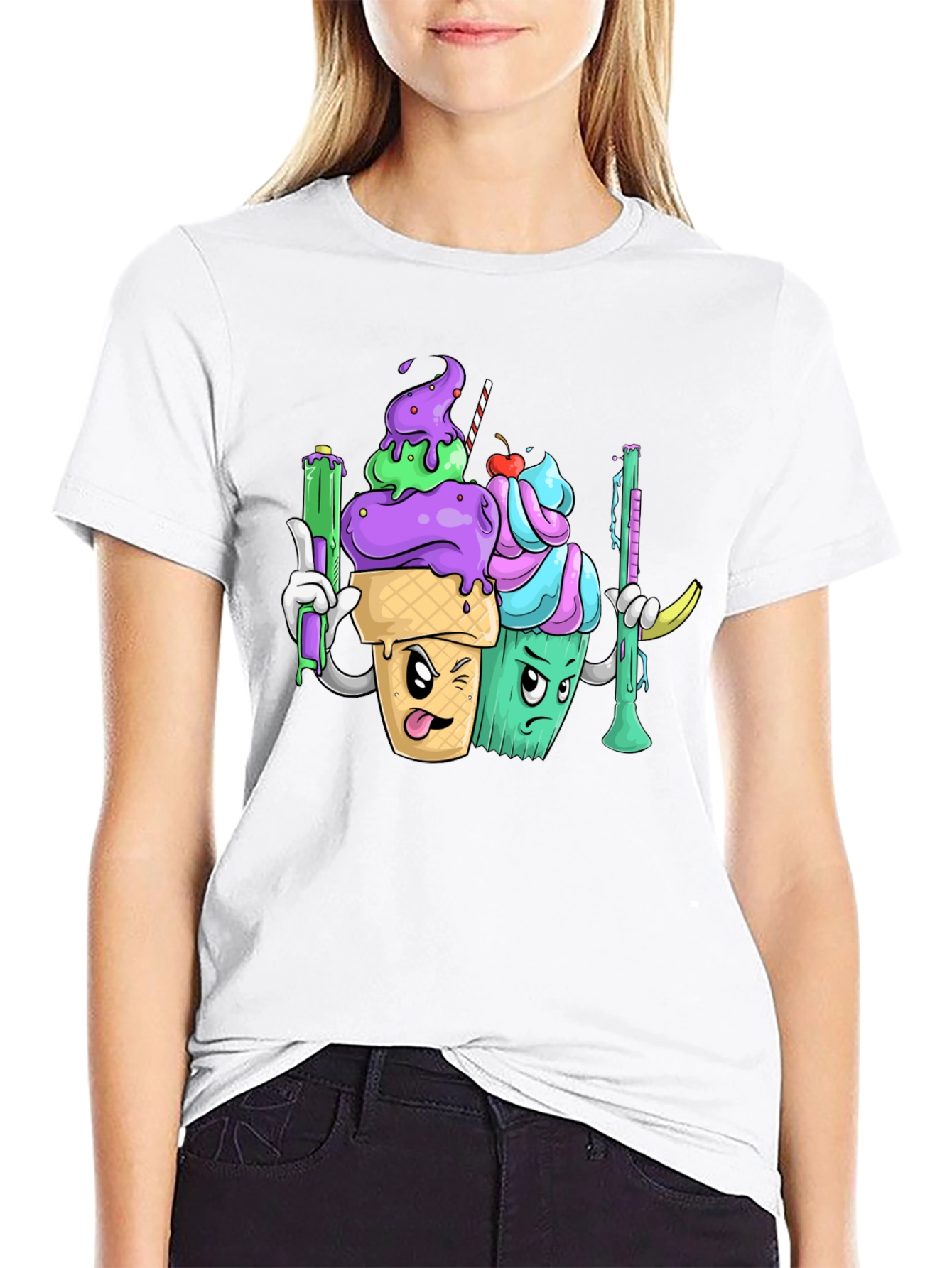 Cartoon Ice Cream Cone Graphic T-Shirt