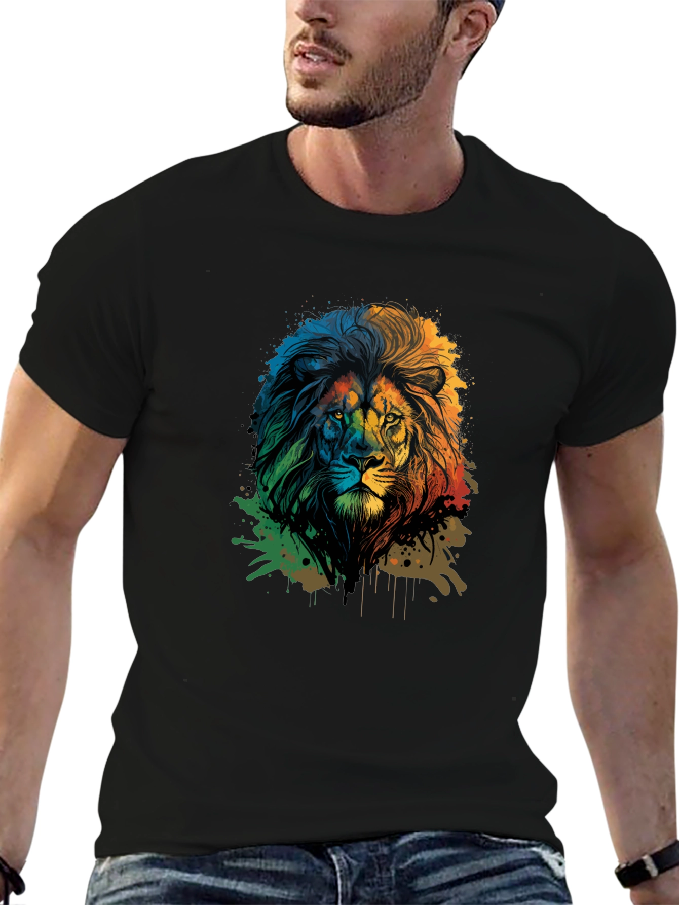 Lion Graphic Print Black Tee