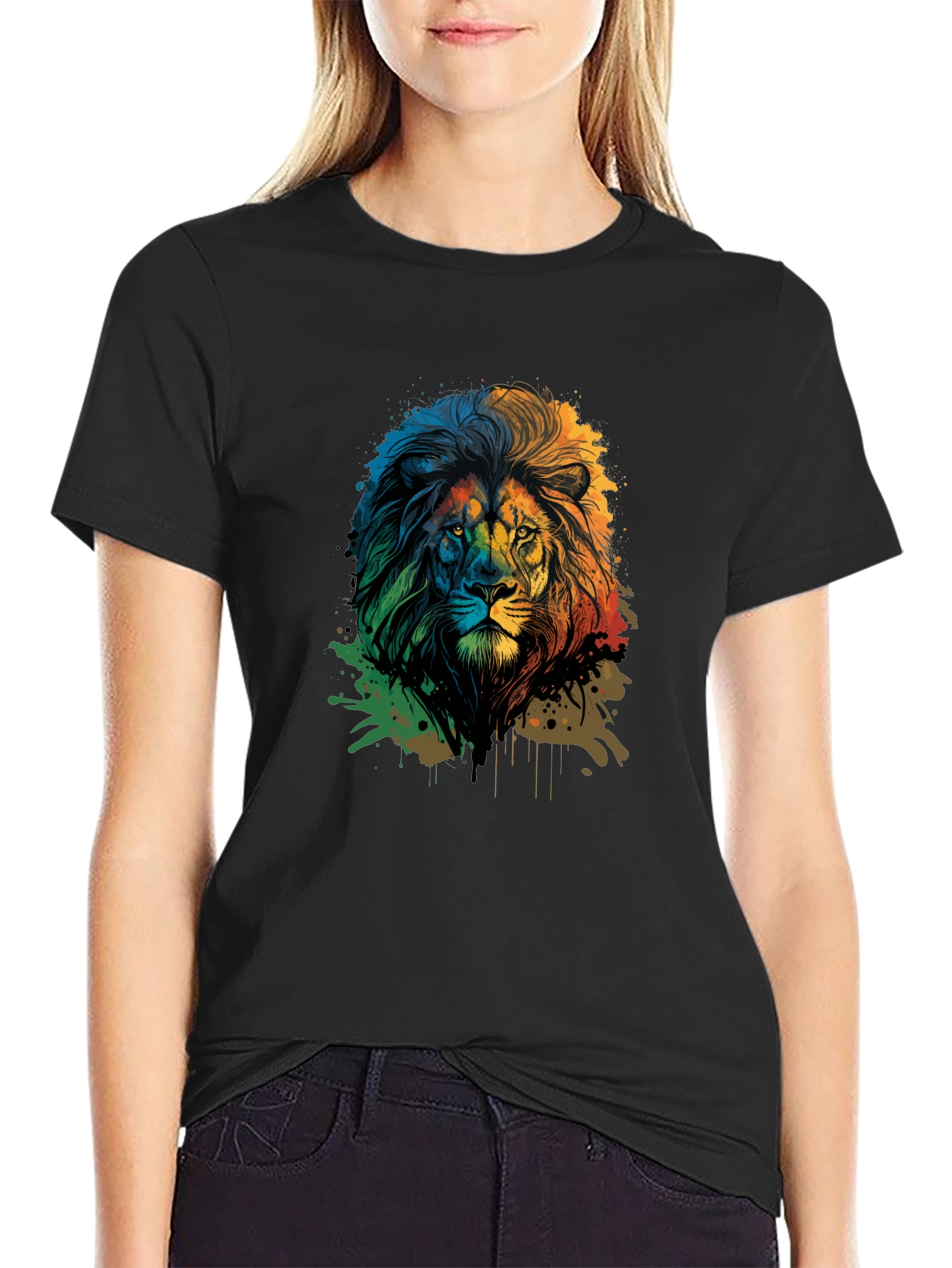 Lion Graphic Print Black Tee