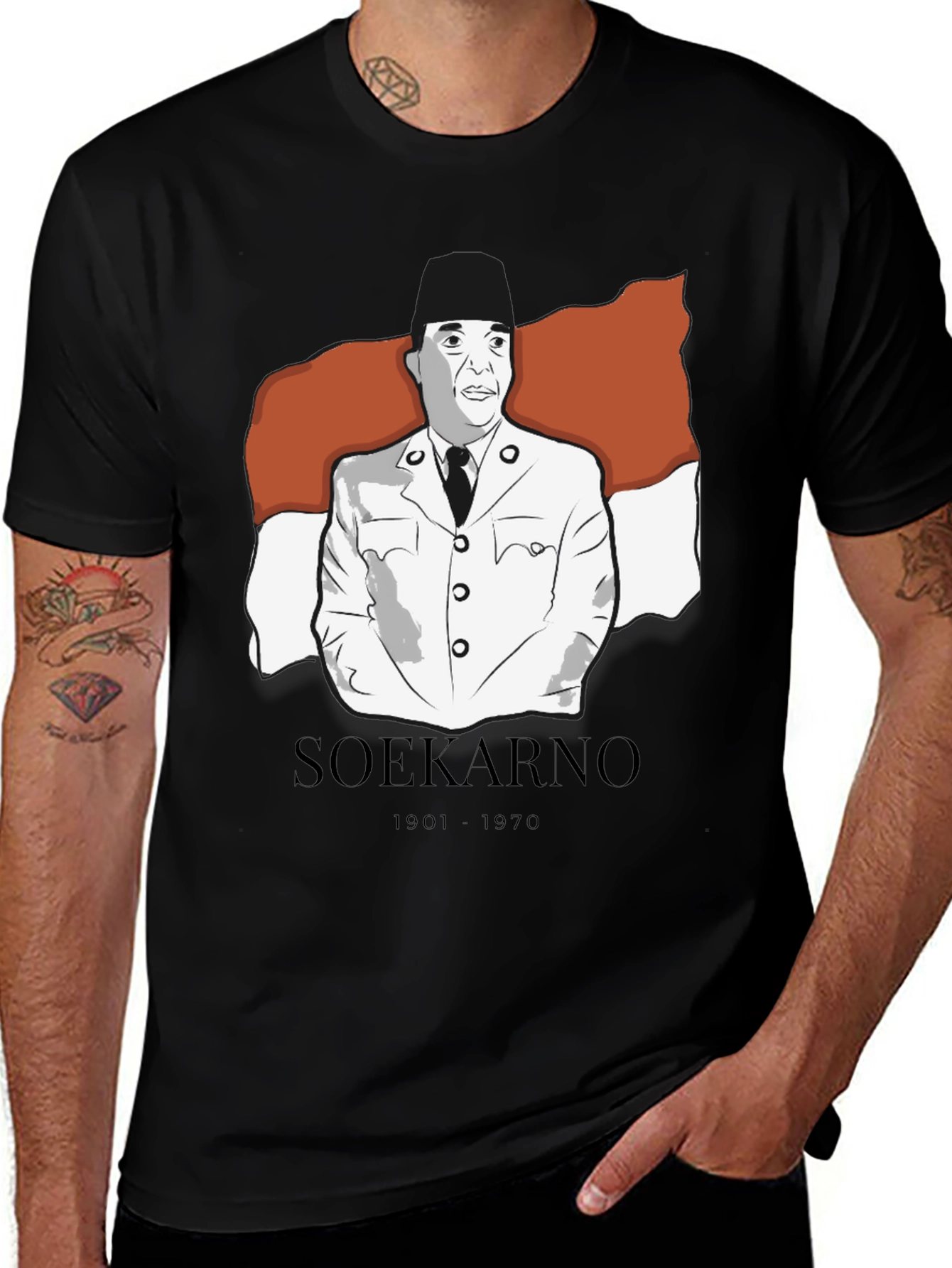 Soekarno Graphic Tee - Black Cotton Blend T-Shirt