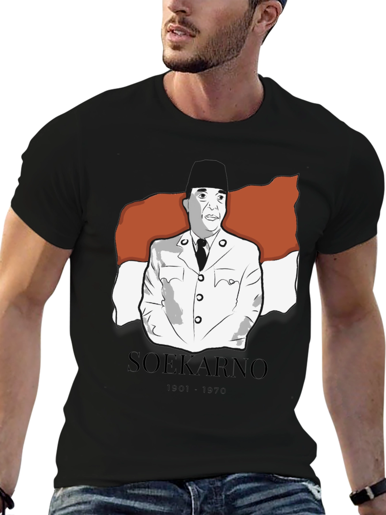 Soekarno Graphic Tee - Black Cotton Blend T-Shirt