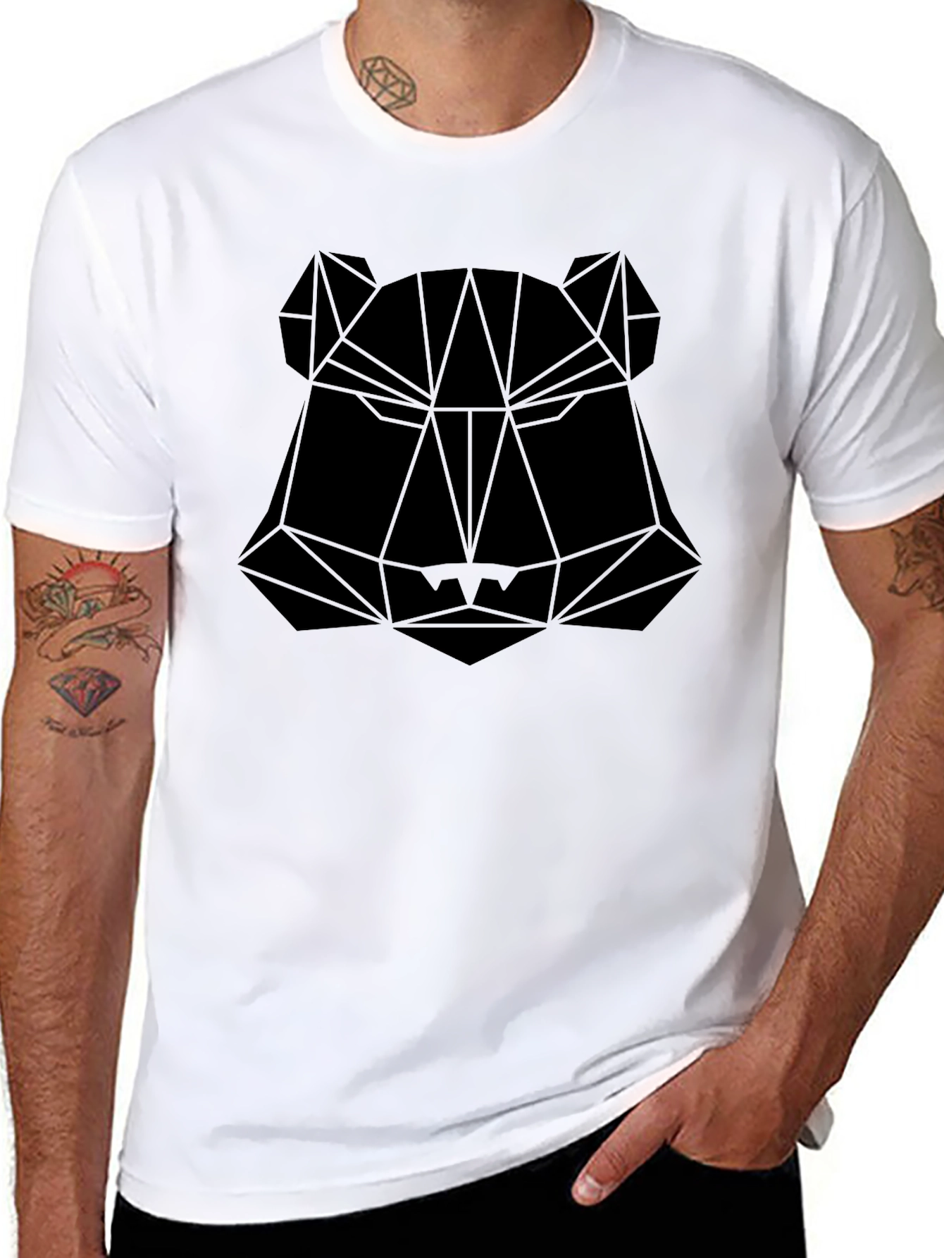 Geometric Bear Graphic Black T-Shirt