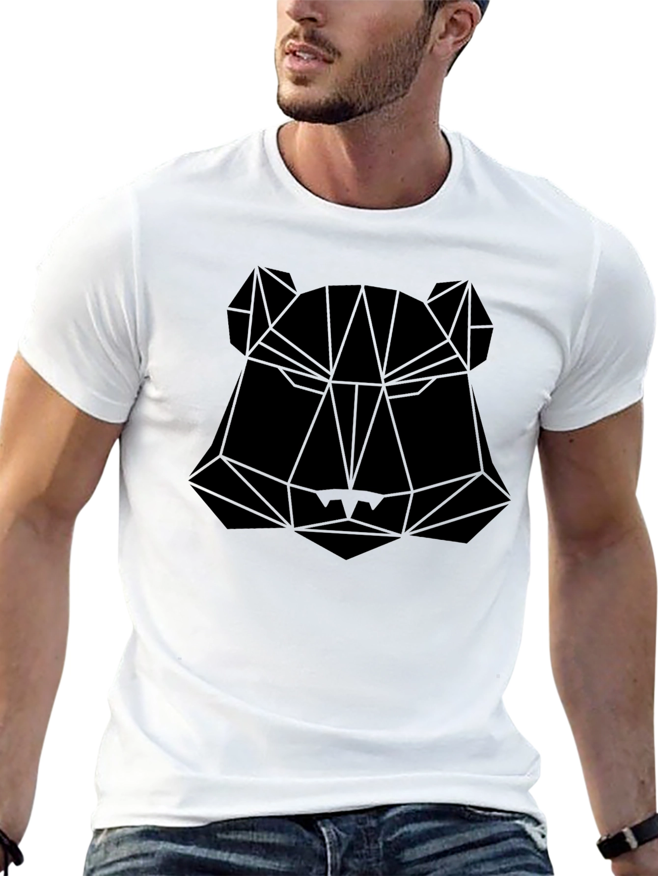 Geometric Bear Graphic Black T-Shirt