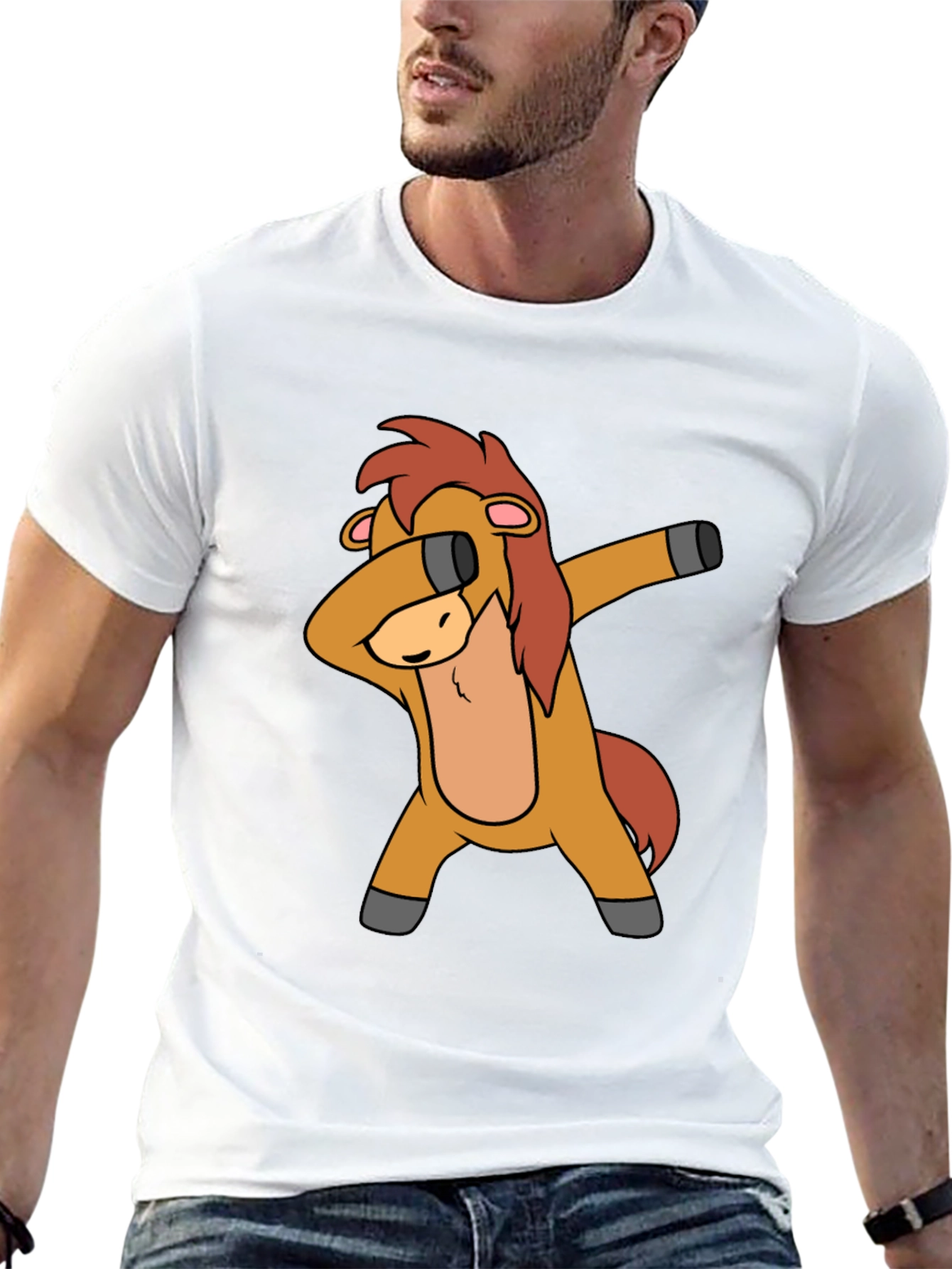 Dabbing Horse Graphic Tee - Black Cotton T-Shirt
