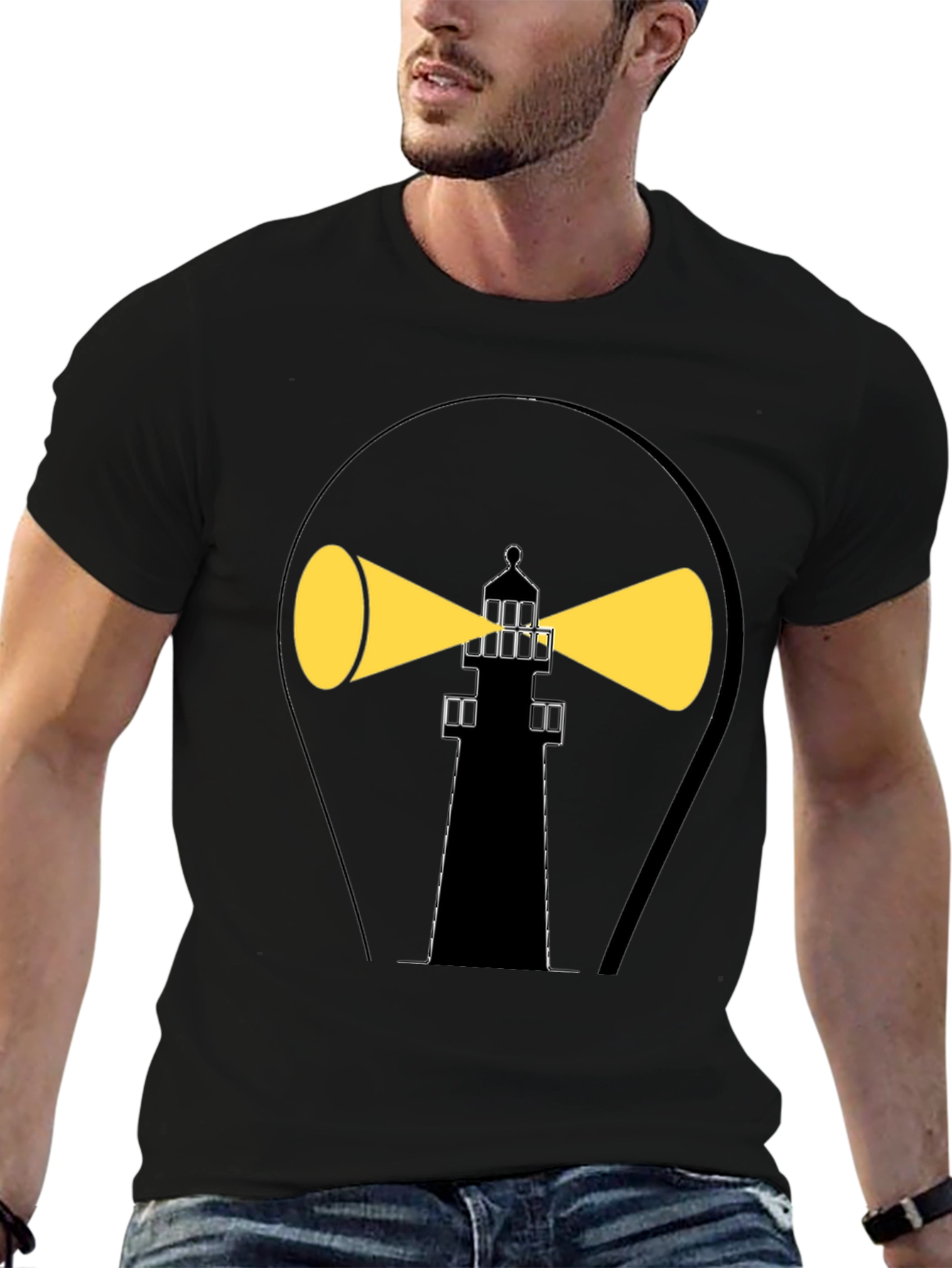 Lighthouse Graphic Tee - Black Cotton Comfort