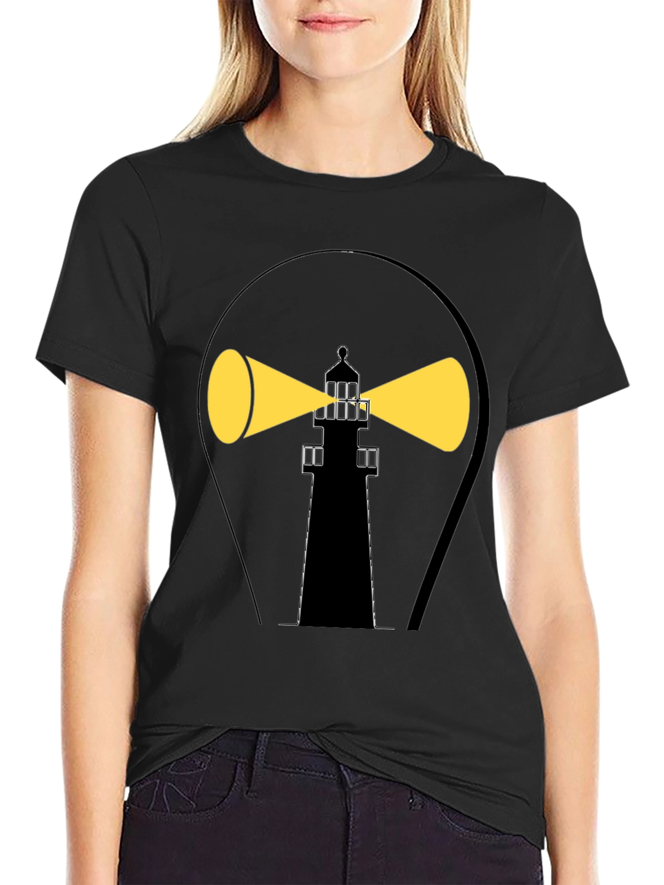 Lighthouse Graphic Tee - Black Cotton Comfort