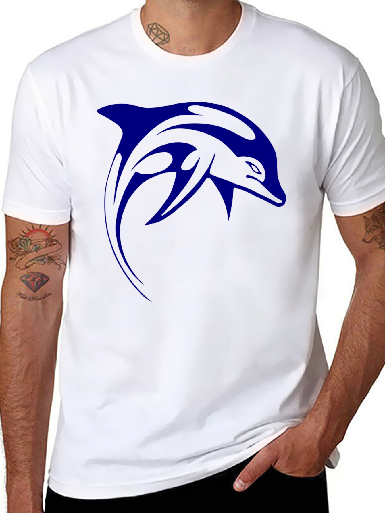 Blue Dolphin Graphic Print Black T-Shirt