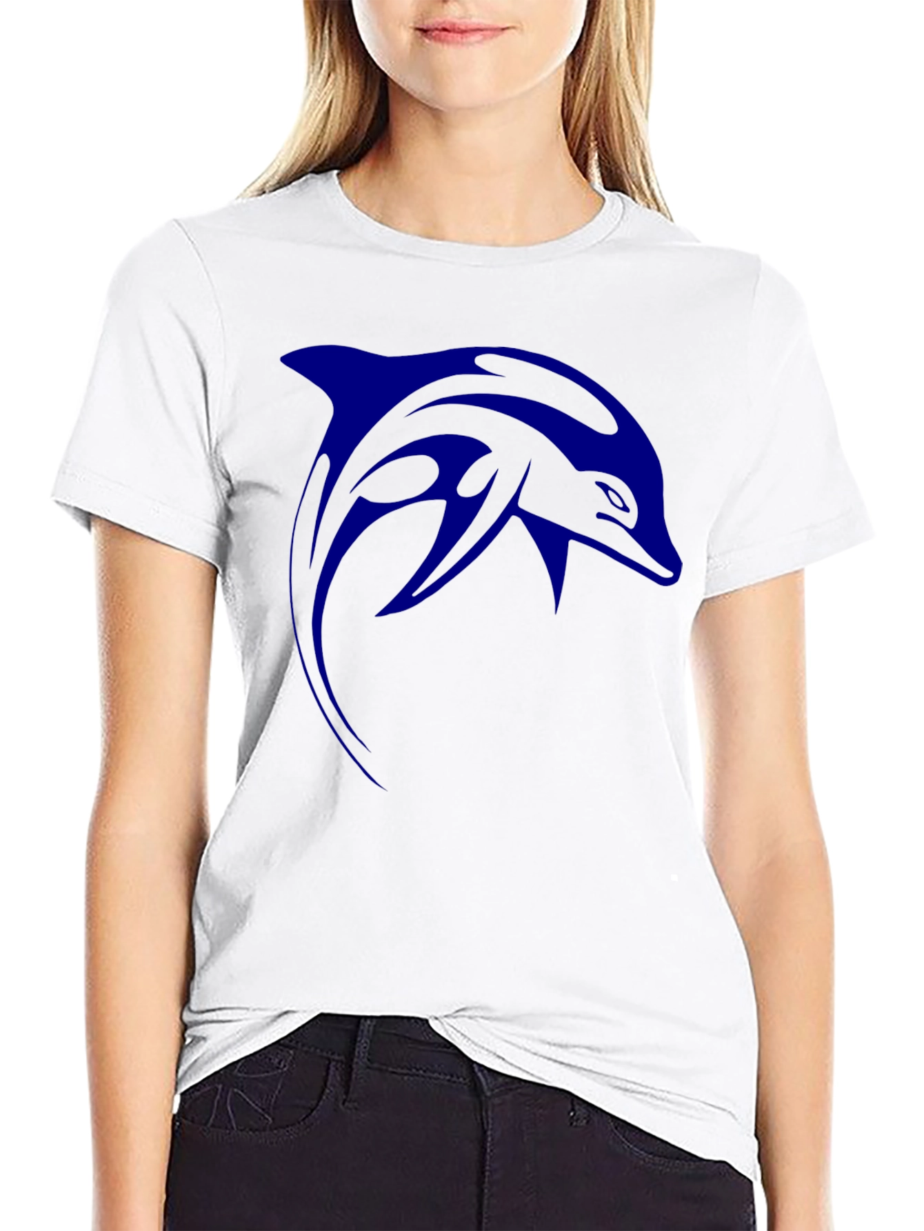 Blue Dolphin Graphic Print Black T-Shirt