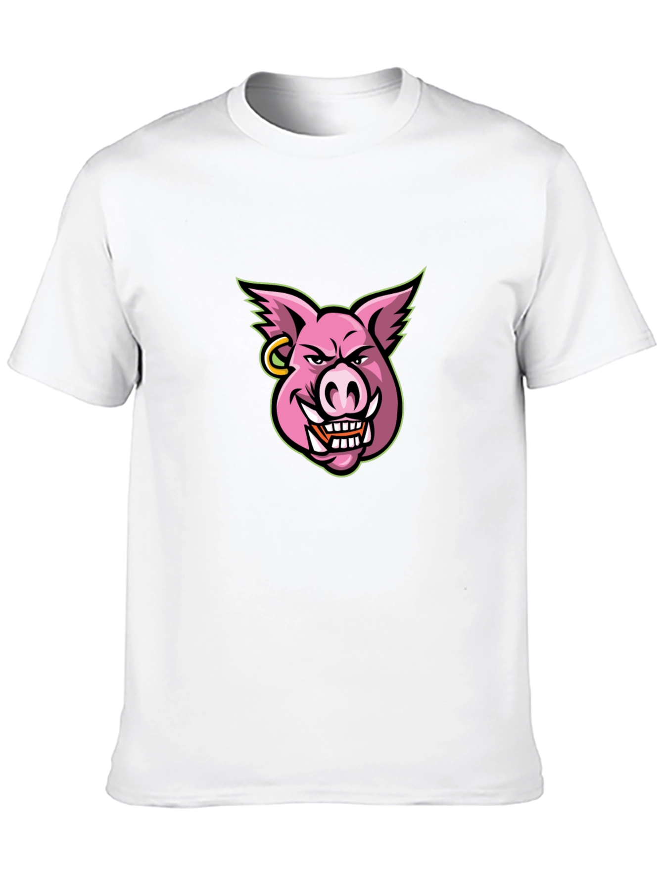 Mens Black T-shirt with Cartoon Pig Graphic