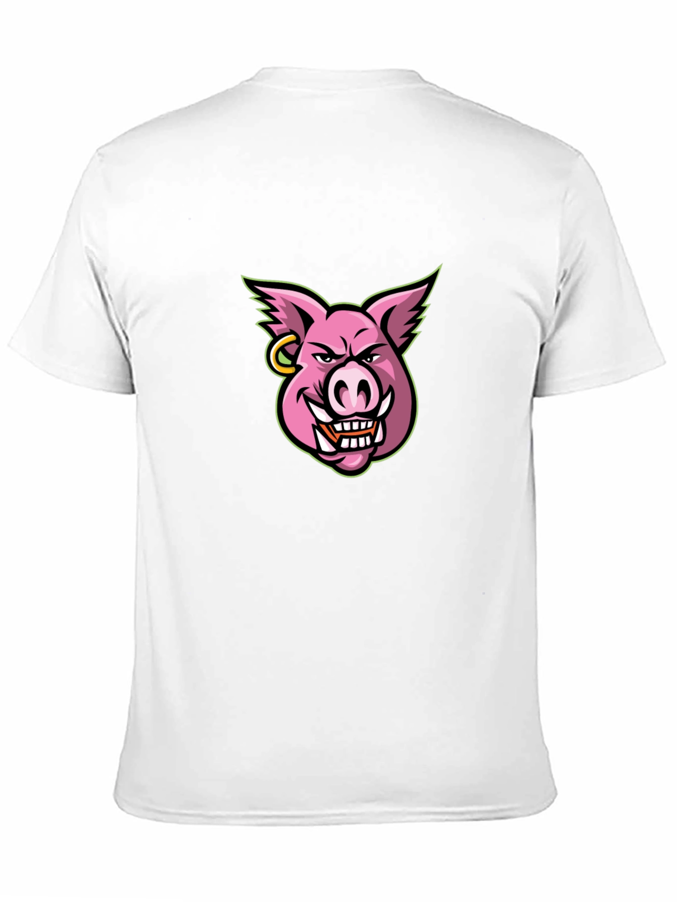 Mens Black T-shirt with Cartoon Pig Graphic