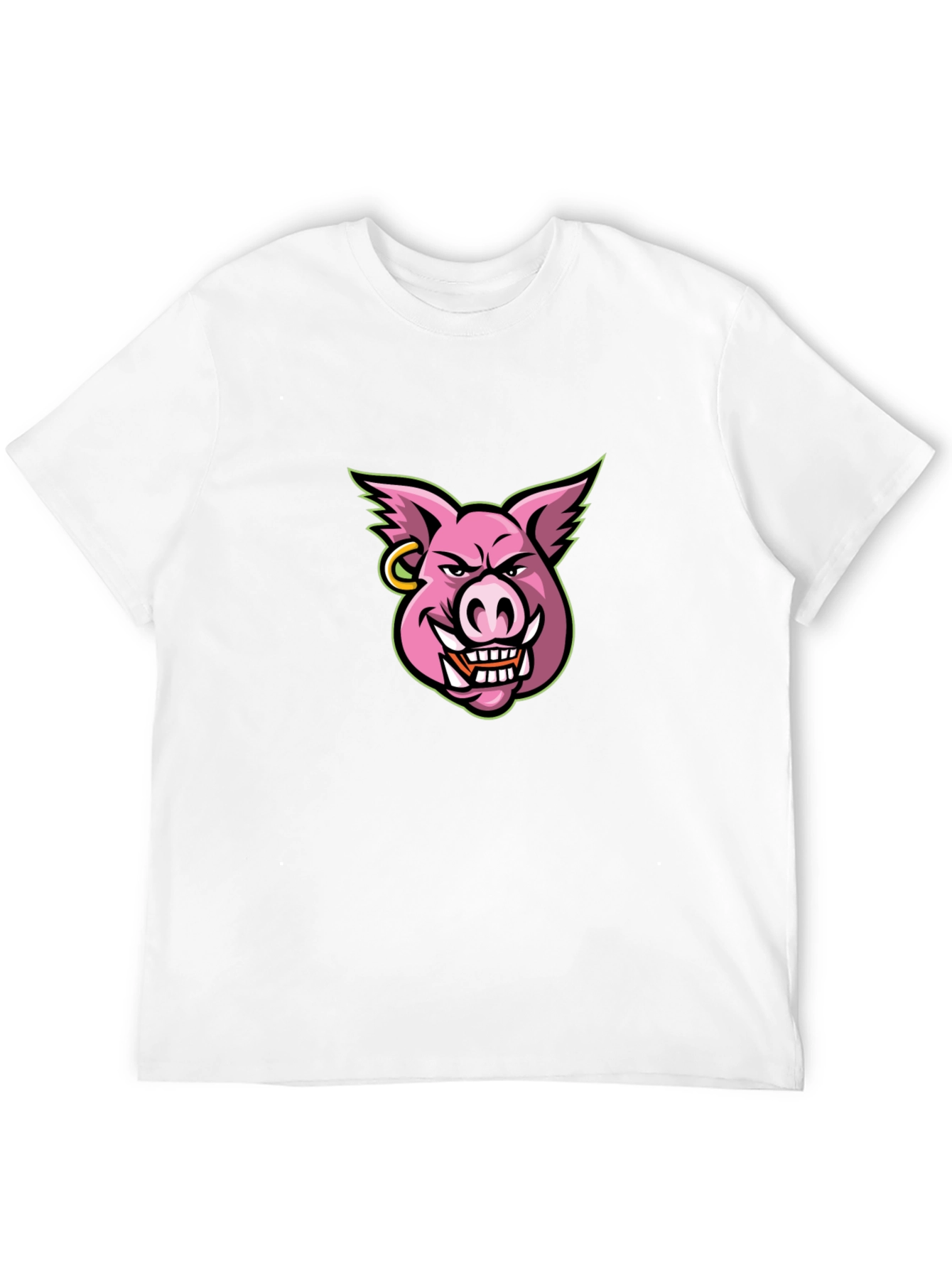 Mens Black T-shirt with Cartoon Pig Graphic
