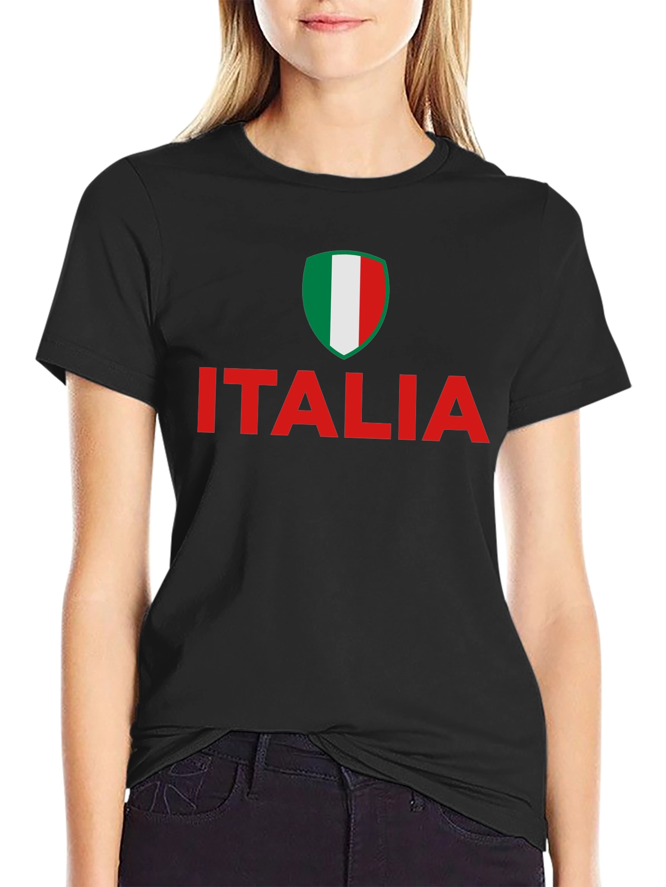 Italia Flag Shield T-Shirt - Black