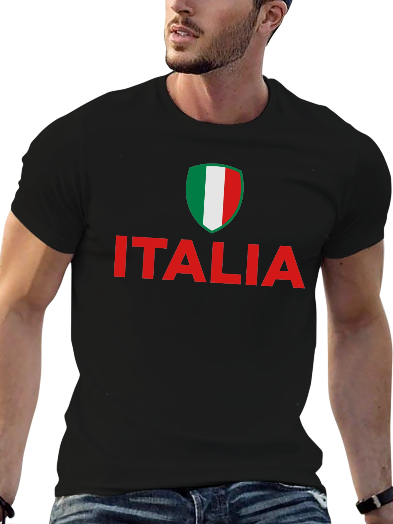 Italia Flag Shield T-Shirt - Black