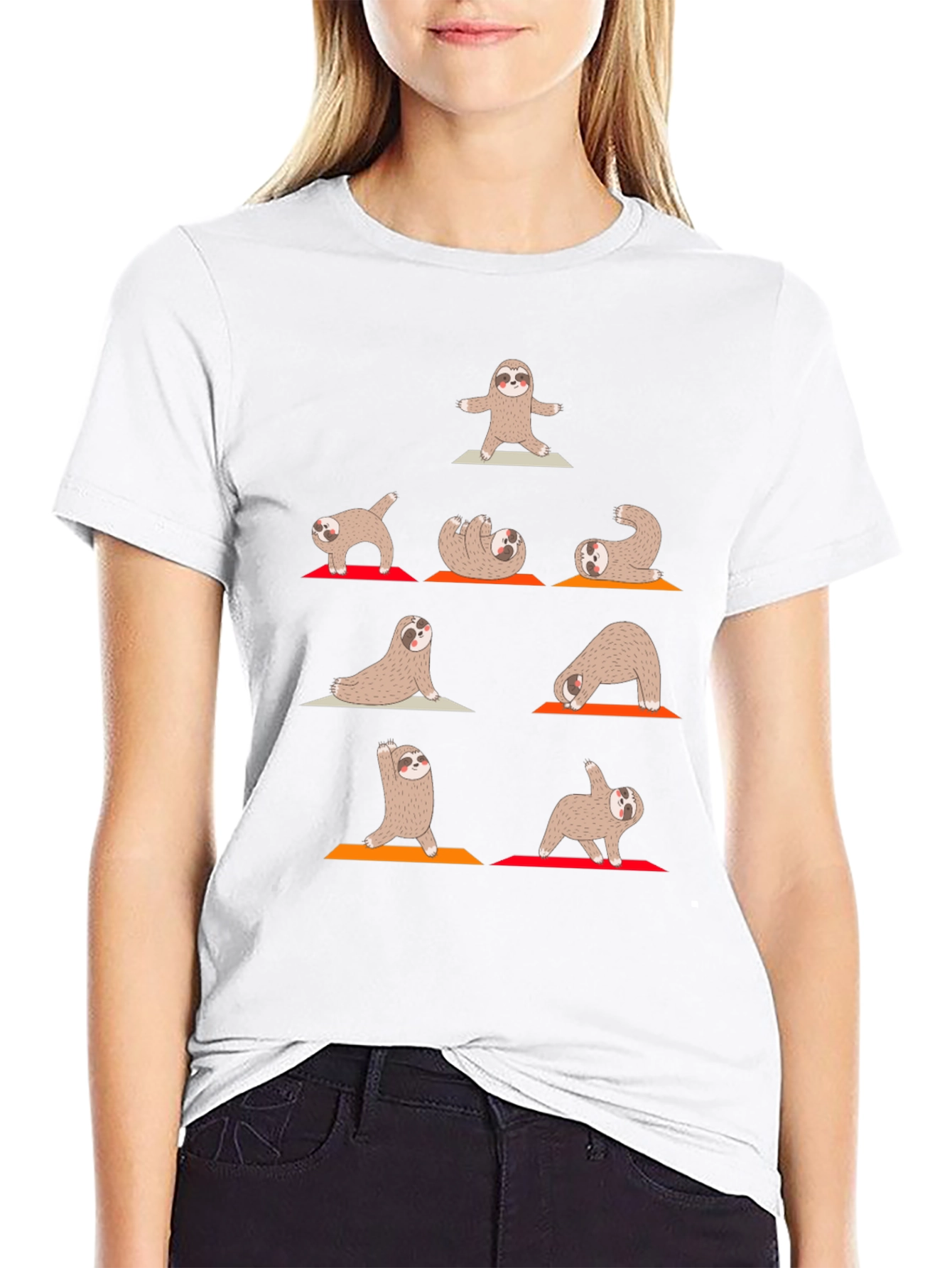 Yoga Sloth Graphic Tee - Black Cotton Comfort