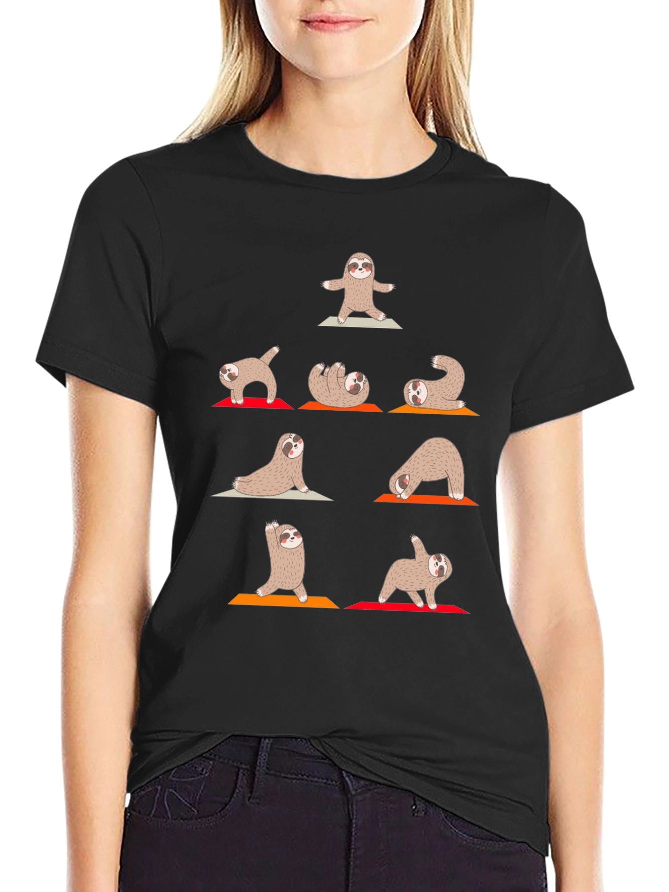 Yoga Sloth Graphic Tee - Black Cotton Comfort