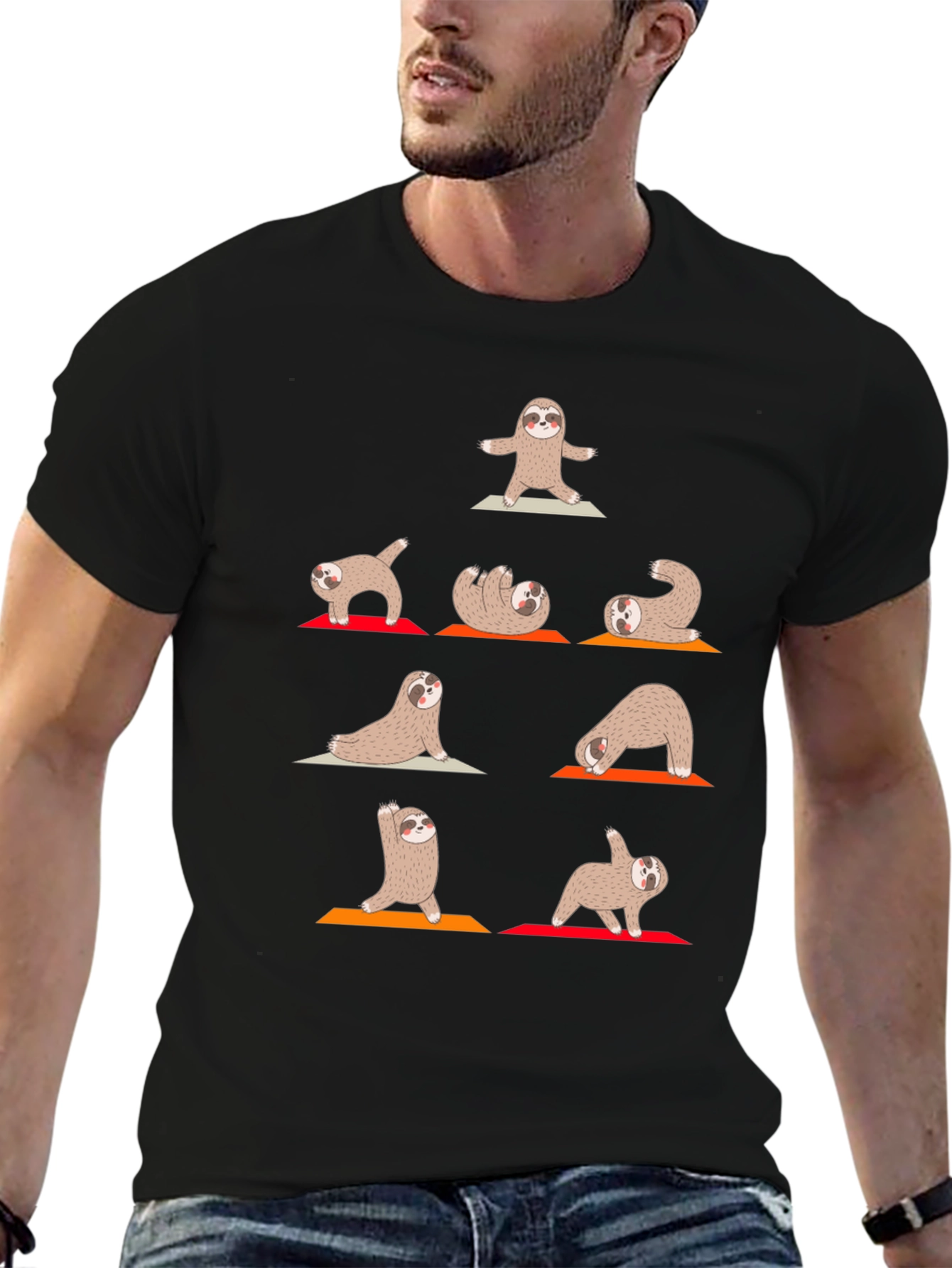 Yoga Sloth Graphic Tee - Black Cotton Comfort