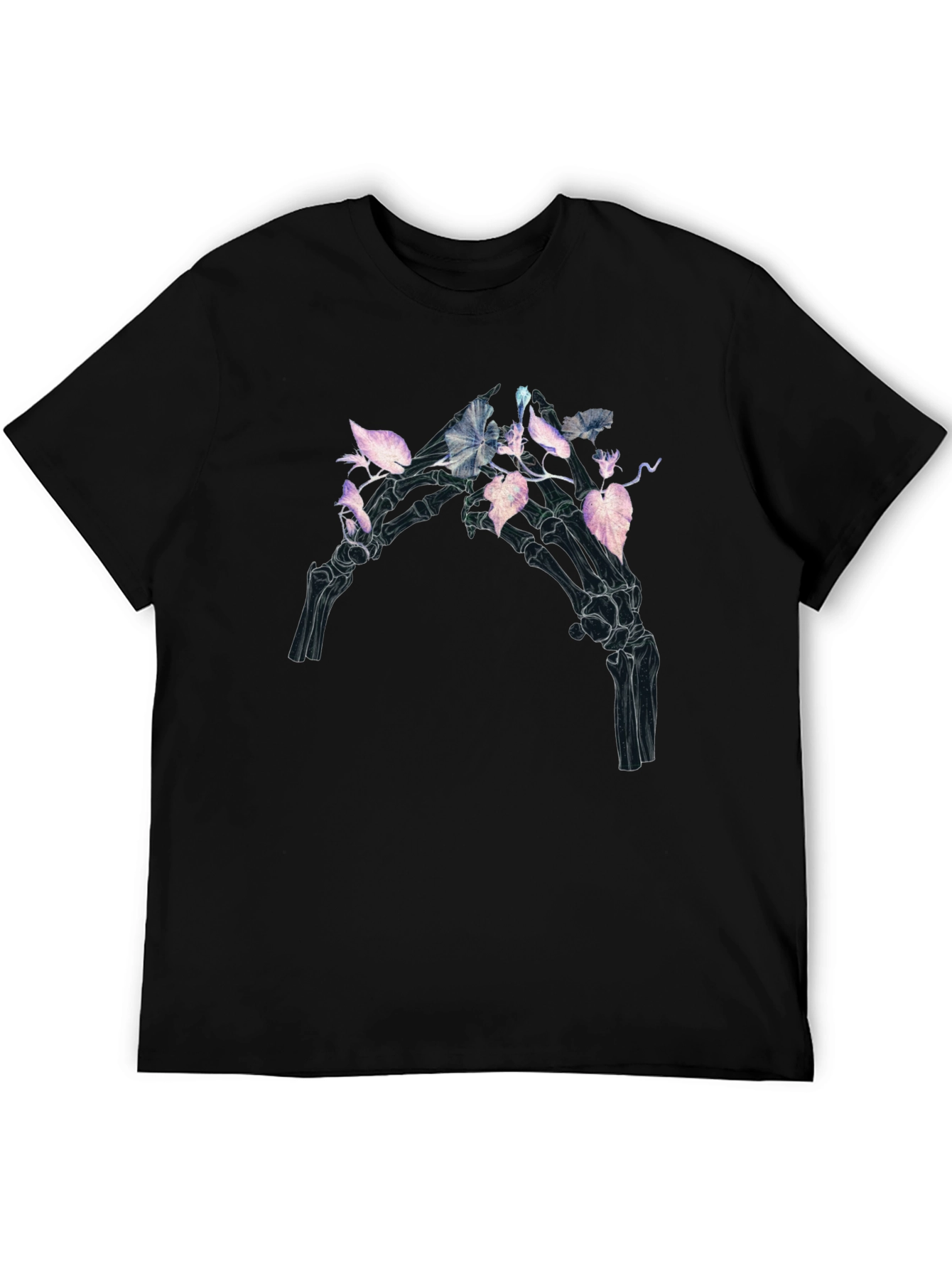 Floral Skeleton Hand Graphic Tee - Black
