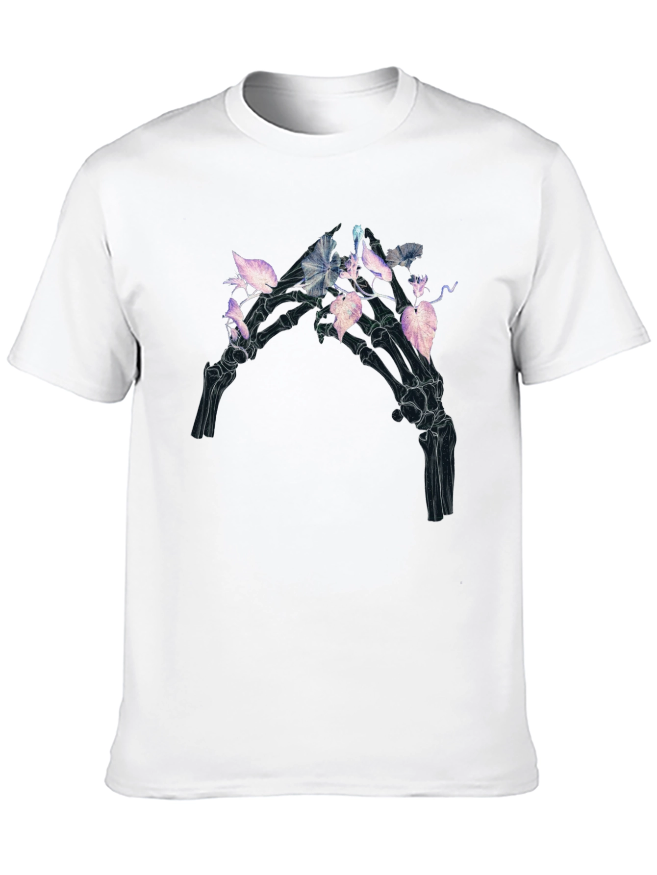 Floral Skeleton Hand Graphic Tee - Black