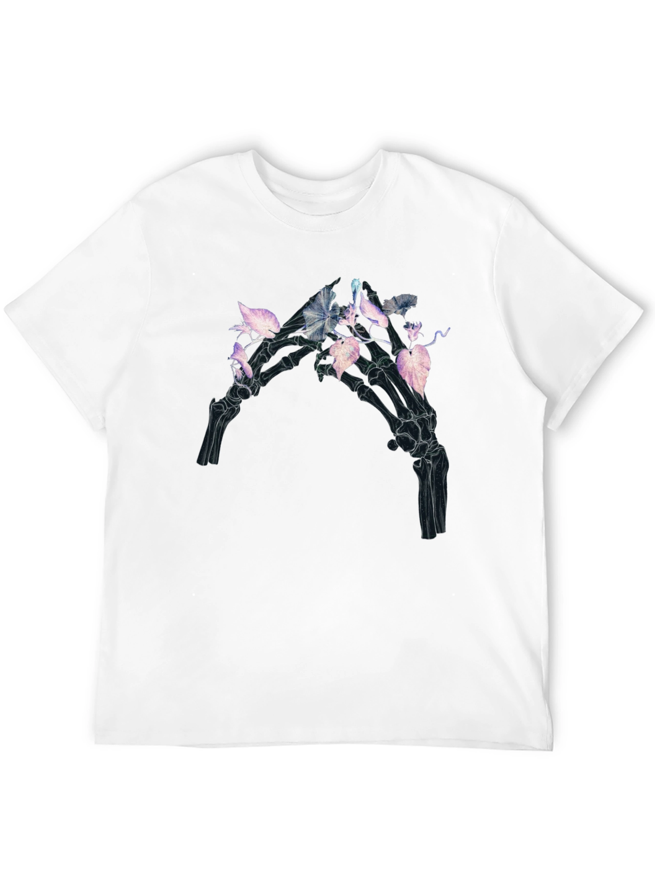 Floral Skeleton Hand Graphic Tee - Black