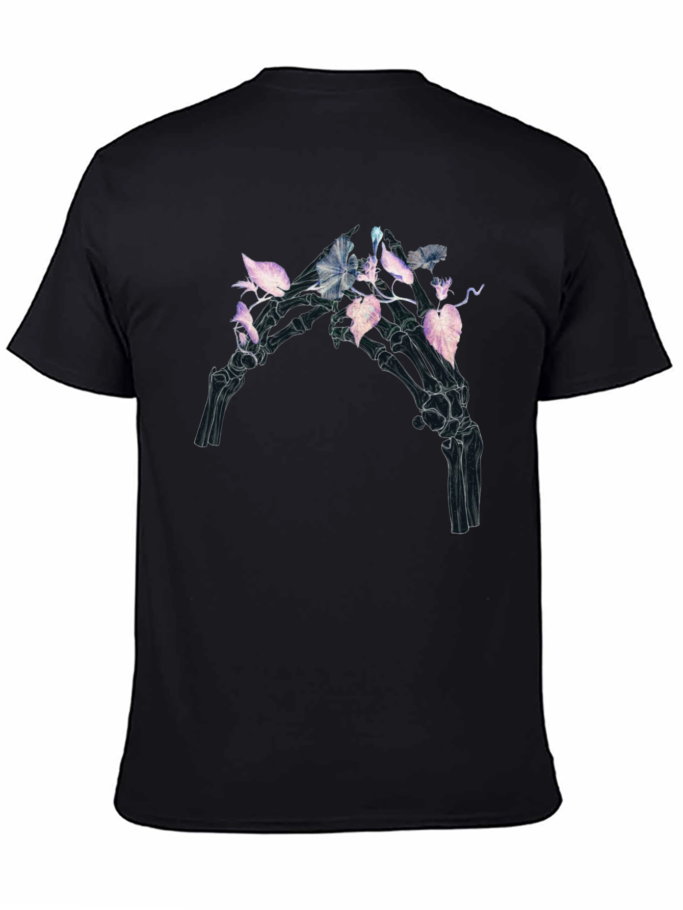 Floral Skeleton Hand Graphic Tee - Black