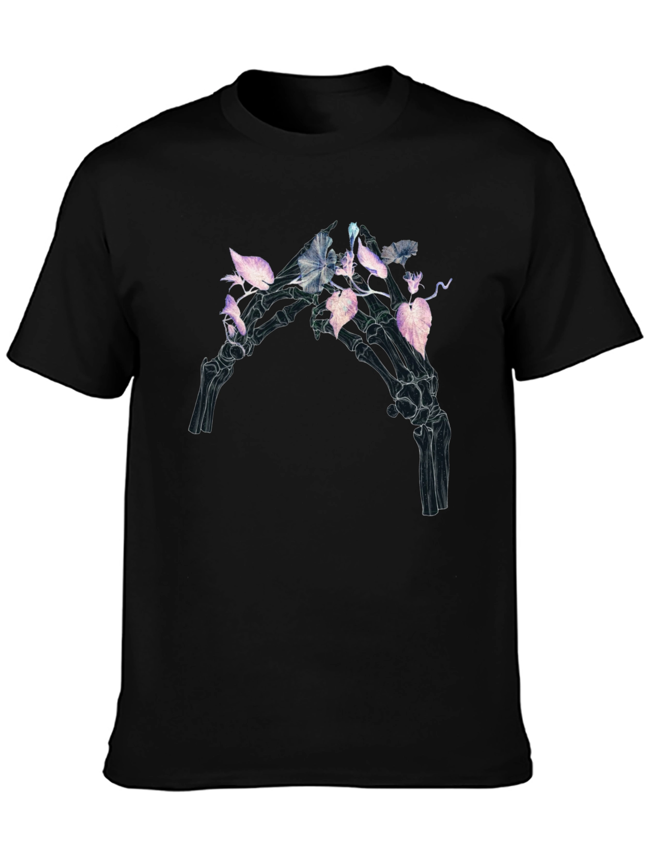 Floral Skeleton Hand Graphic Tee - Black
