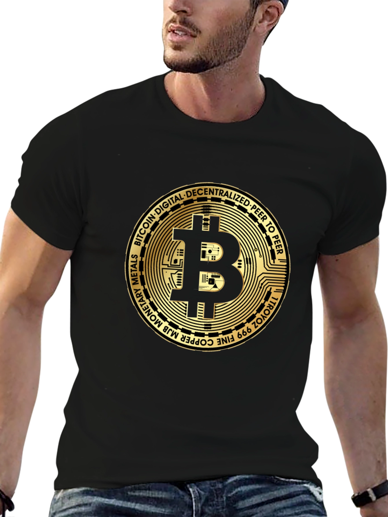 Bitcoin Gold Coin Graphic Black T-Shirt Crypto Currency Tee