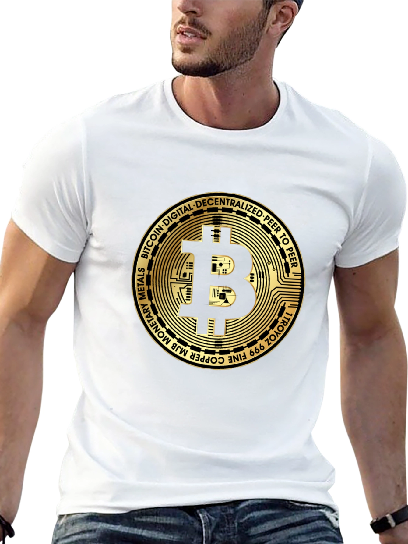 Bitcoin Gold Coin Graphic Black T-Shirt Crypto Currency Tee
