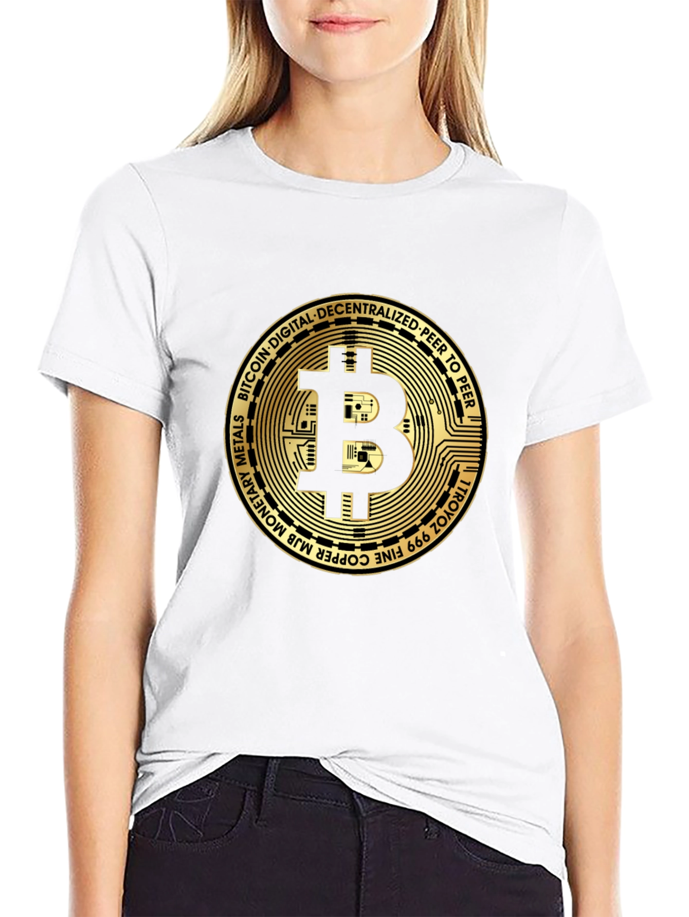 Bitcoin Gold Coin Graphic Black T-Shirt Crypto Currency Tee