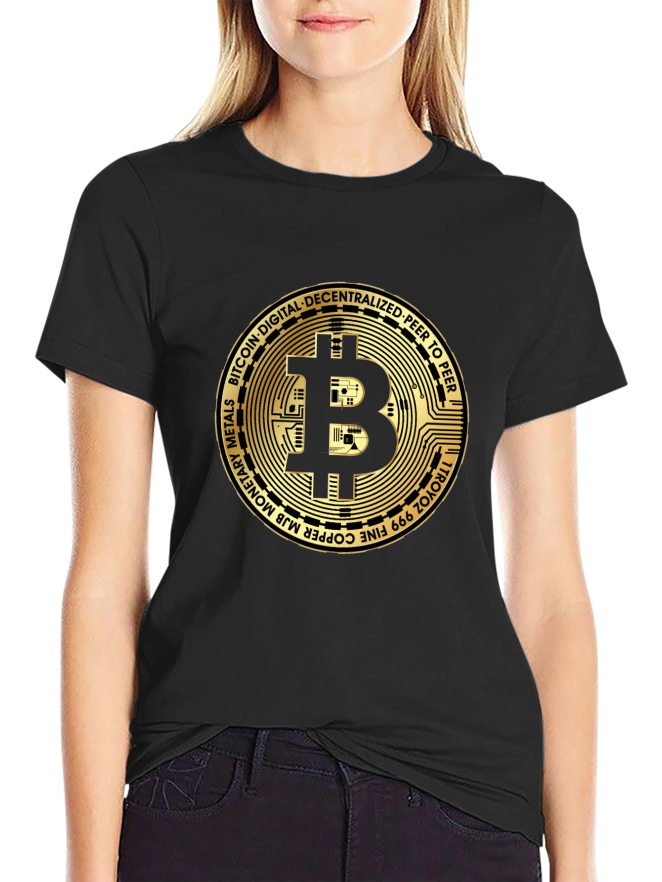 Bitcoin Gold Coin Graphic Black T-Shirt Crypto Currency Tee