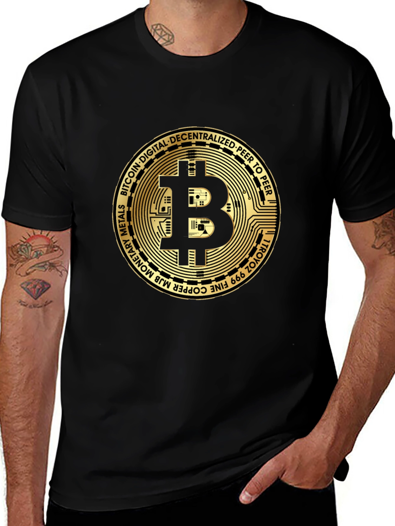 Bitcoin Gold Coin Graphic Black T-Shirt Crypto Currency Tee