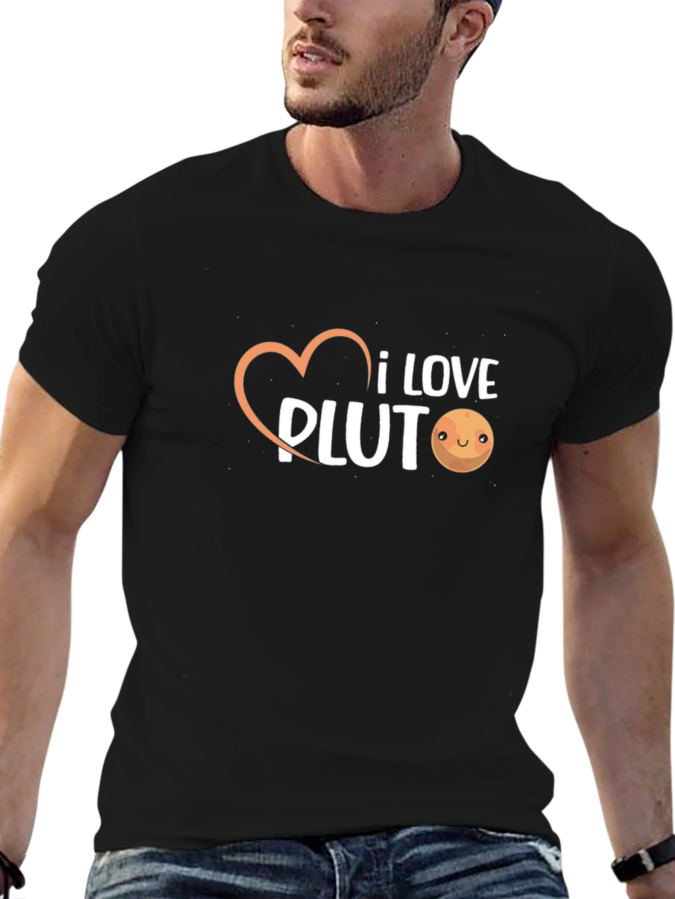 I Love Pluto Graphic Tee - Black Cotton T-Shirt