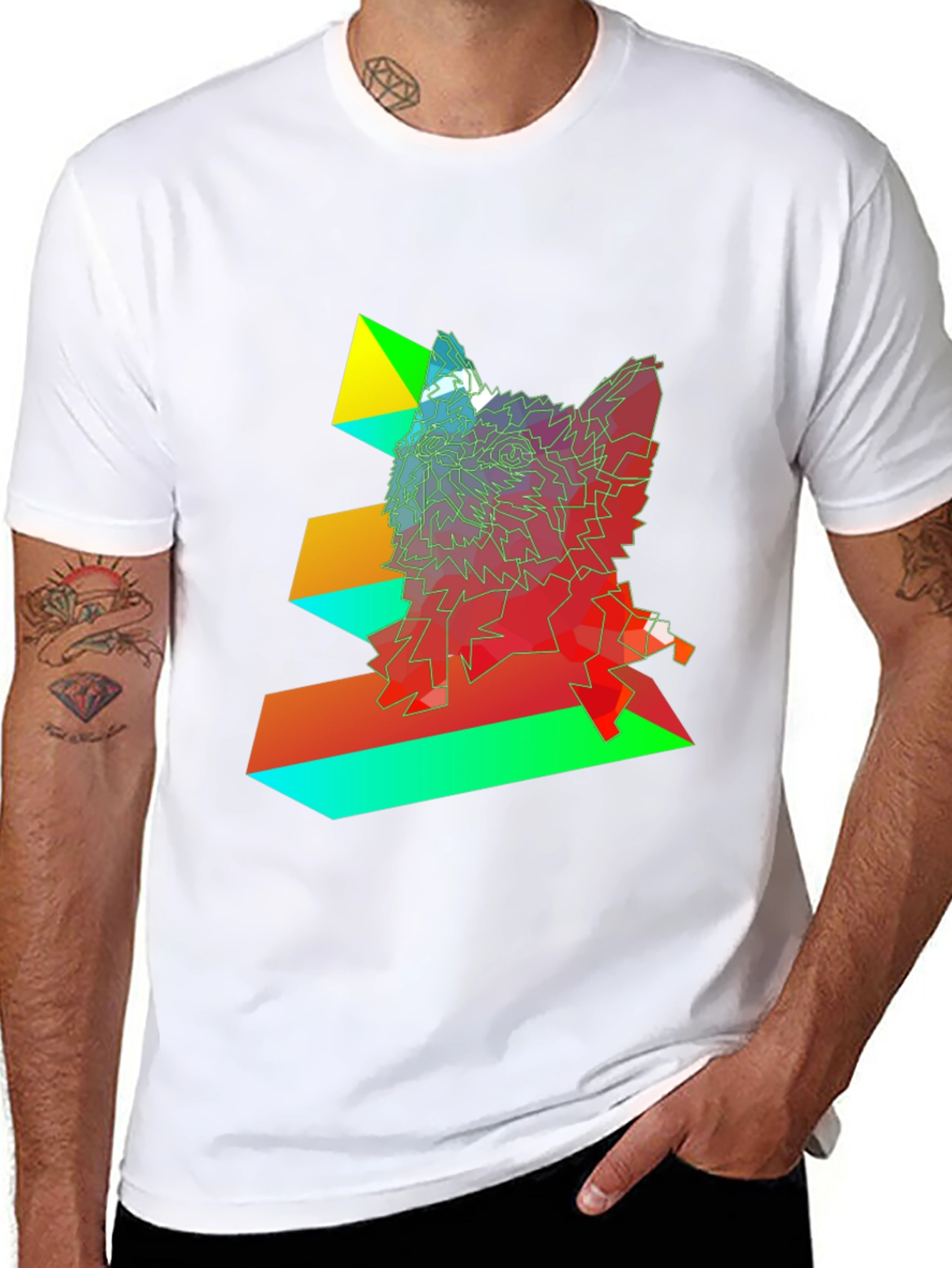Geometric Wolf Graphic Black T-Shirt