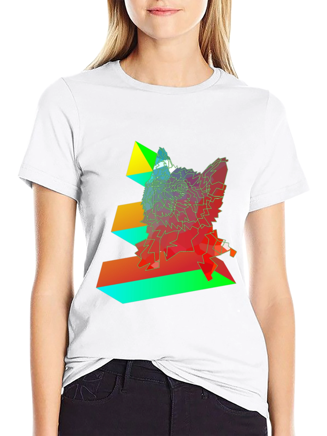 Geometric Wolf Graphic Black T-Shirt